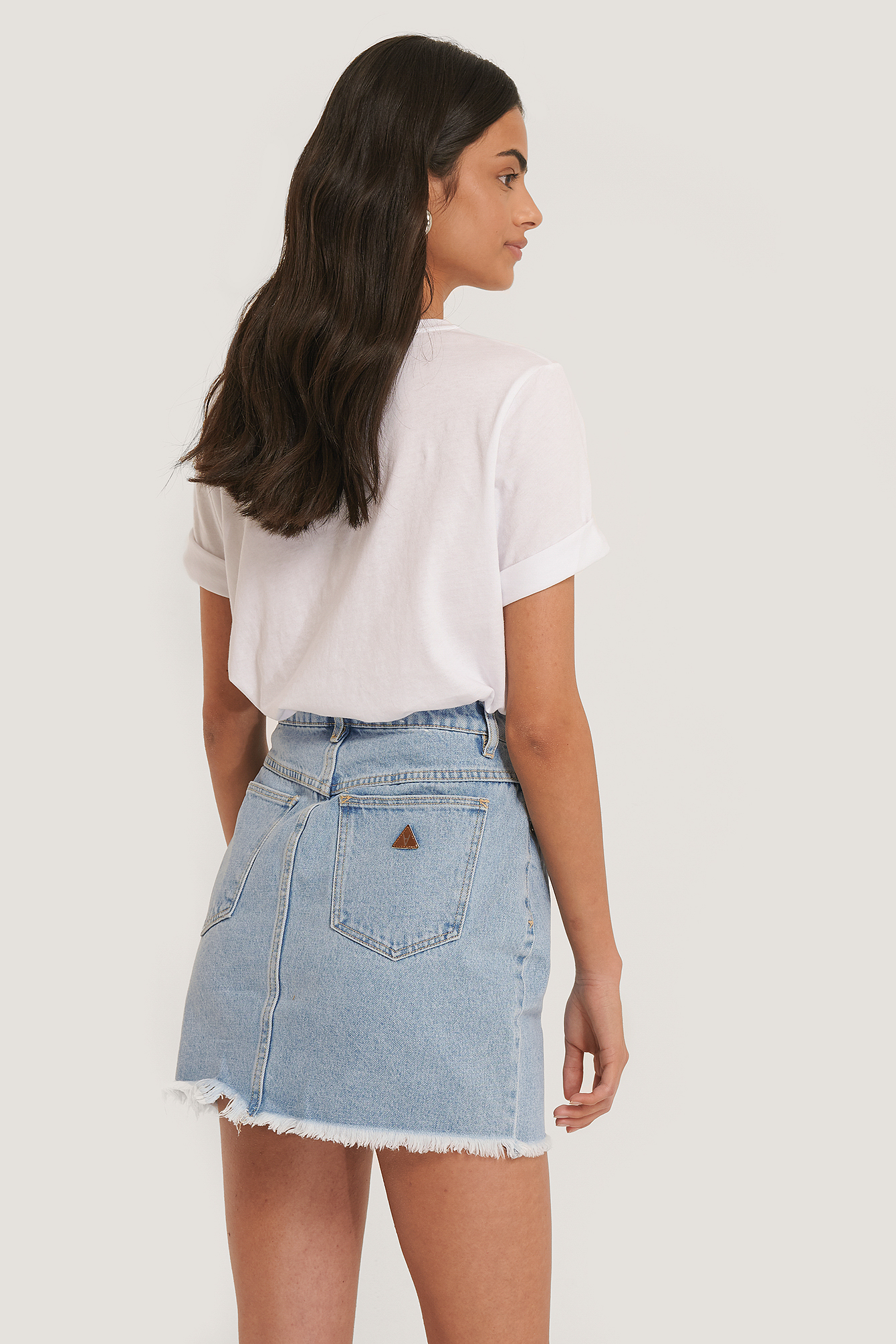 ripped hem denim skirt