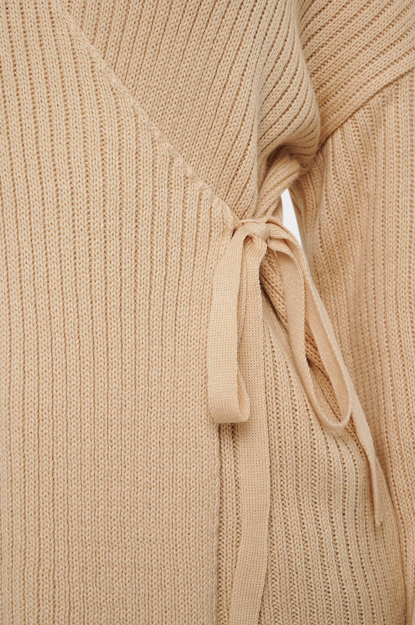Creme Ribbed Overlap Tie Sweater