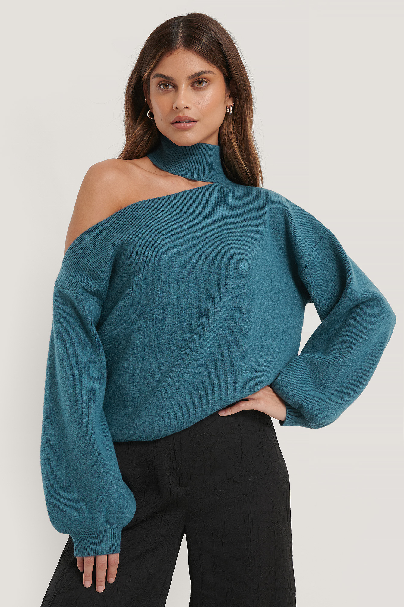 Choker Neck One Sleeve Sweater Blue Na Kdlounge Com Choker Neck One Sleeve Sweater Blue Na Kdlounge Com