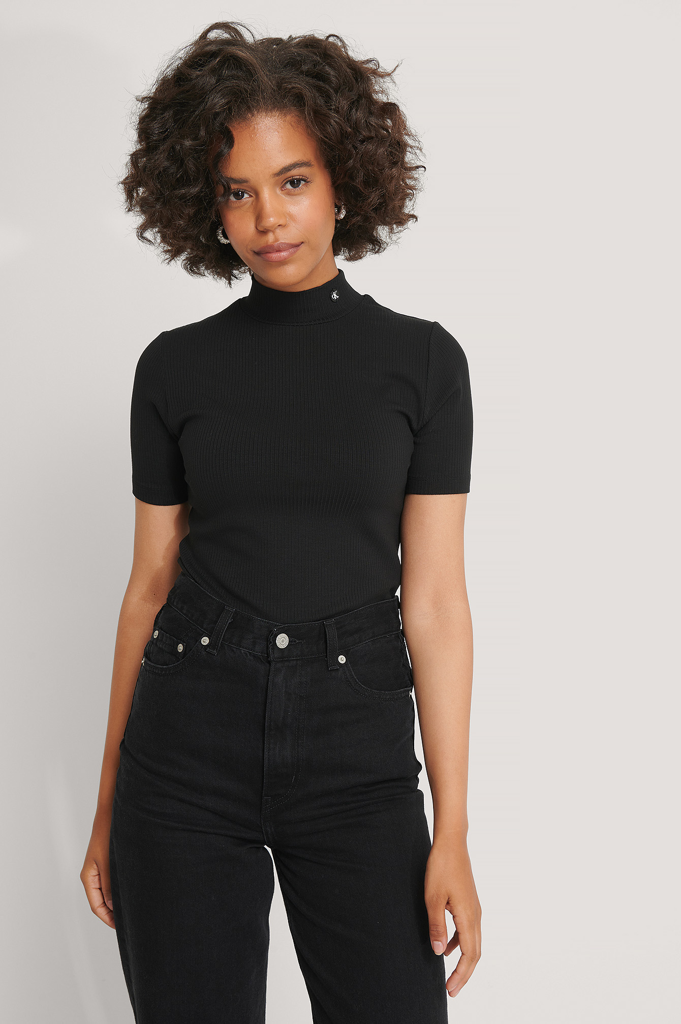 black mock neck tee