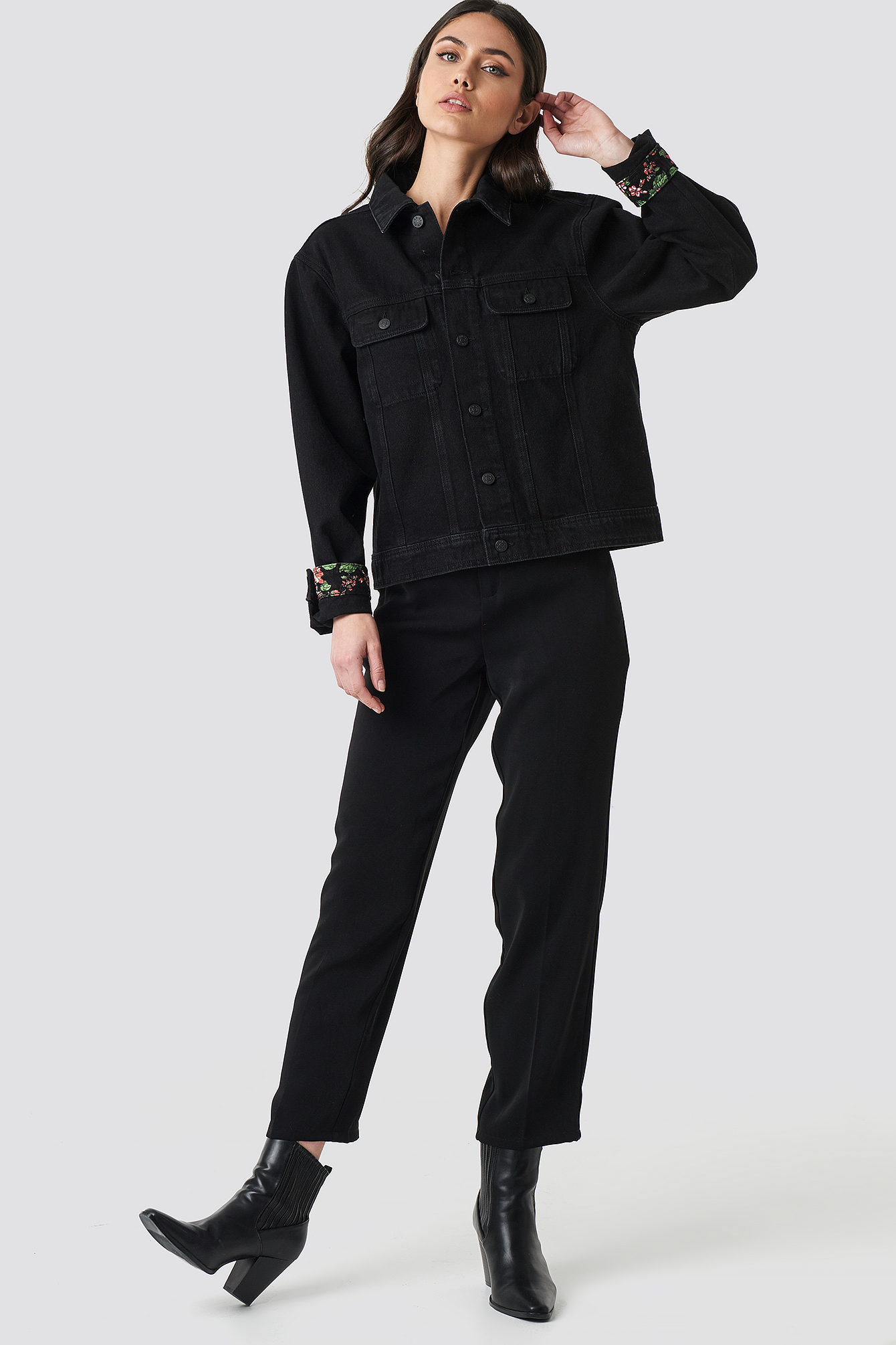 black floral denim jacket