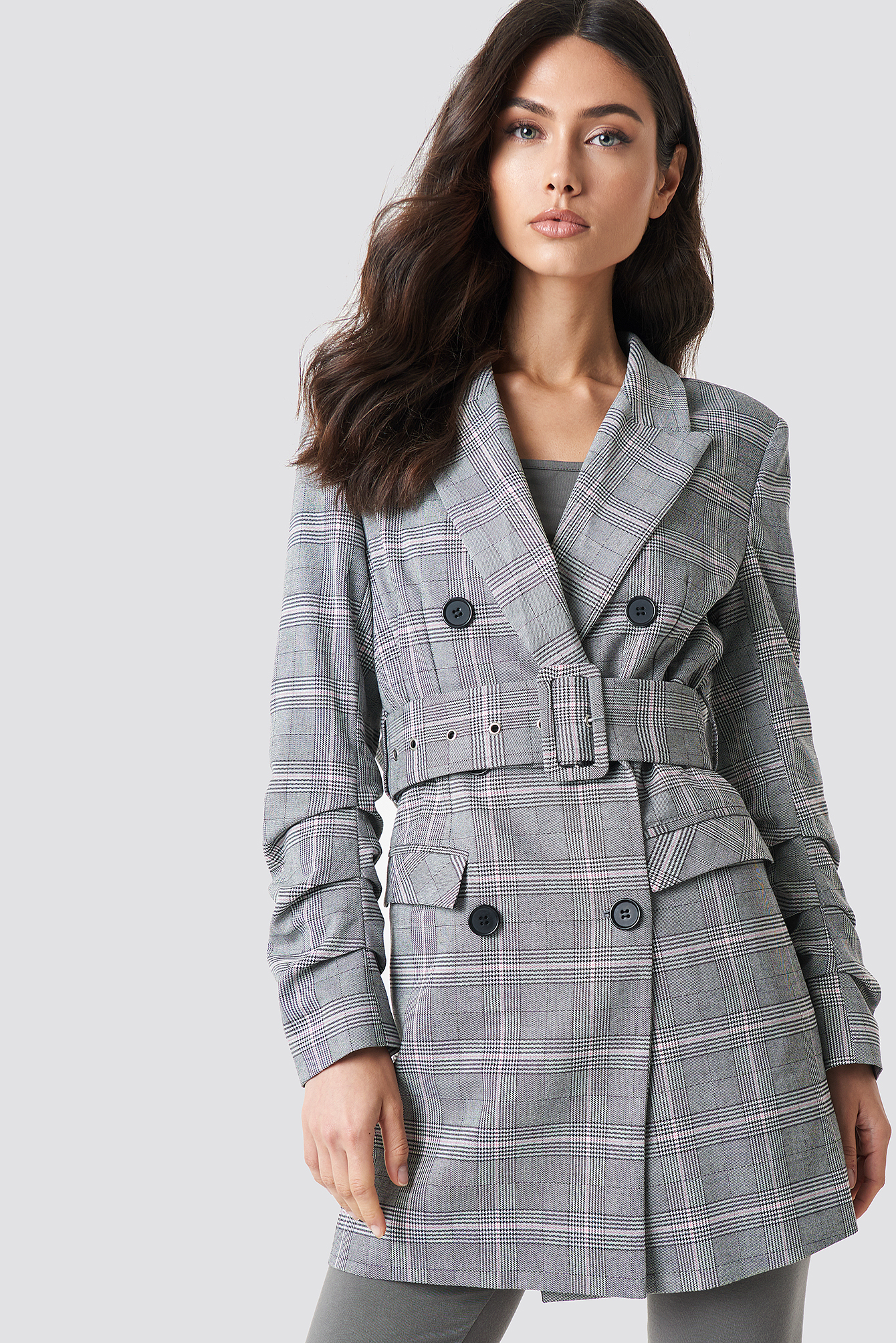 grey belted blazer