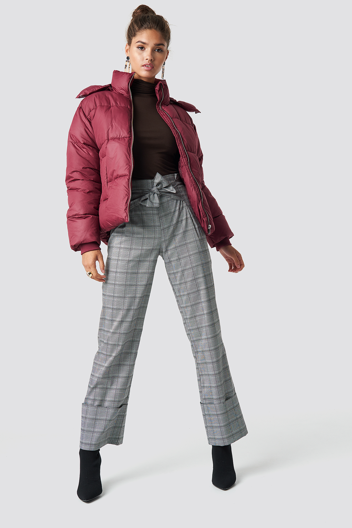 burgundy puffer jacket