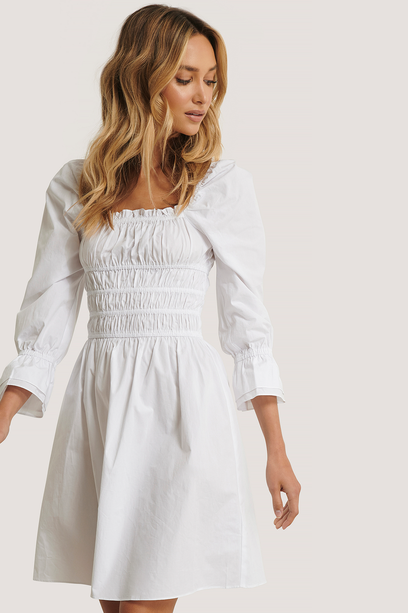 white square neck dress