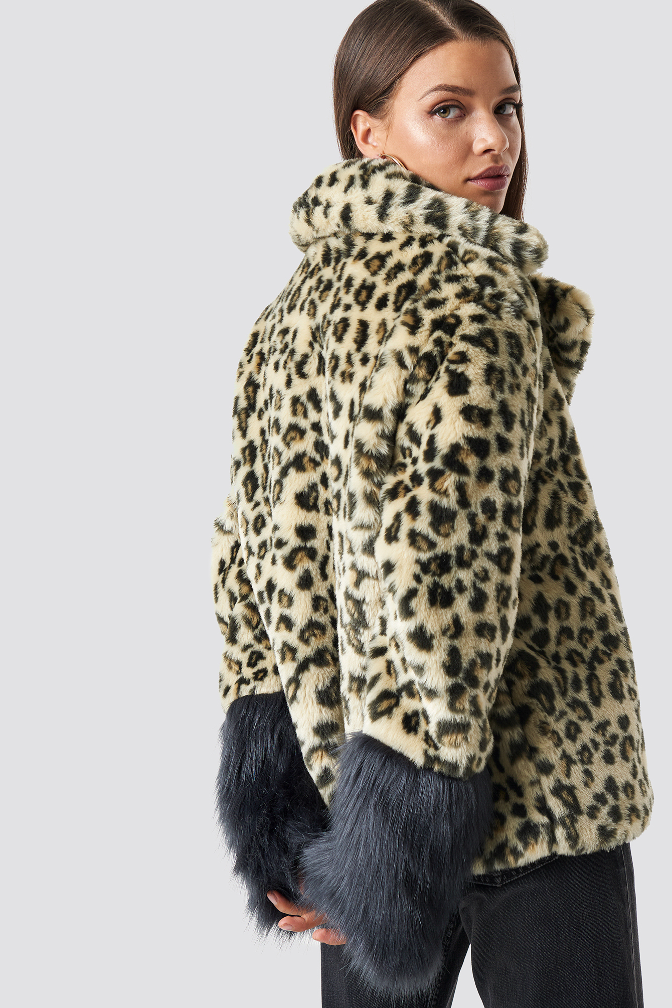 Sleeve Detailed Faux Fur Leo Jacket Brown | na-kdlounge.com