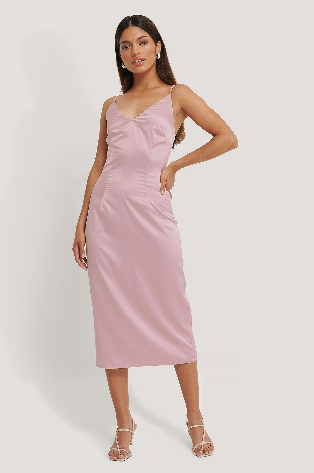 pink cowl neck slip dress