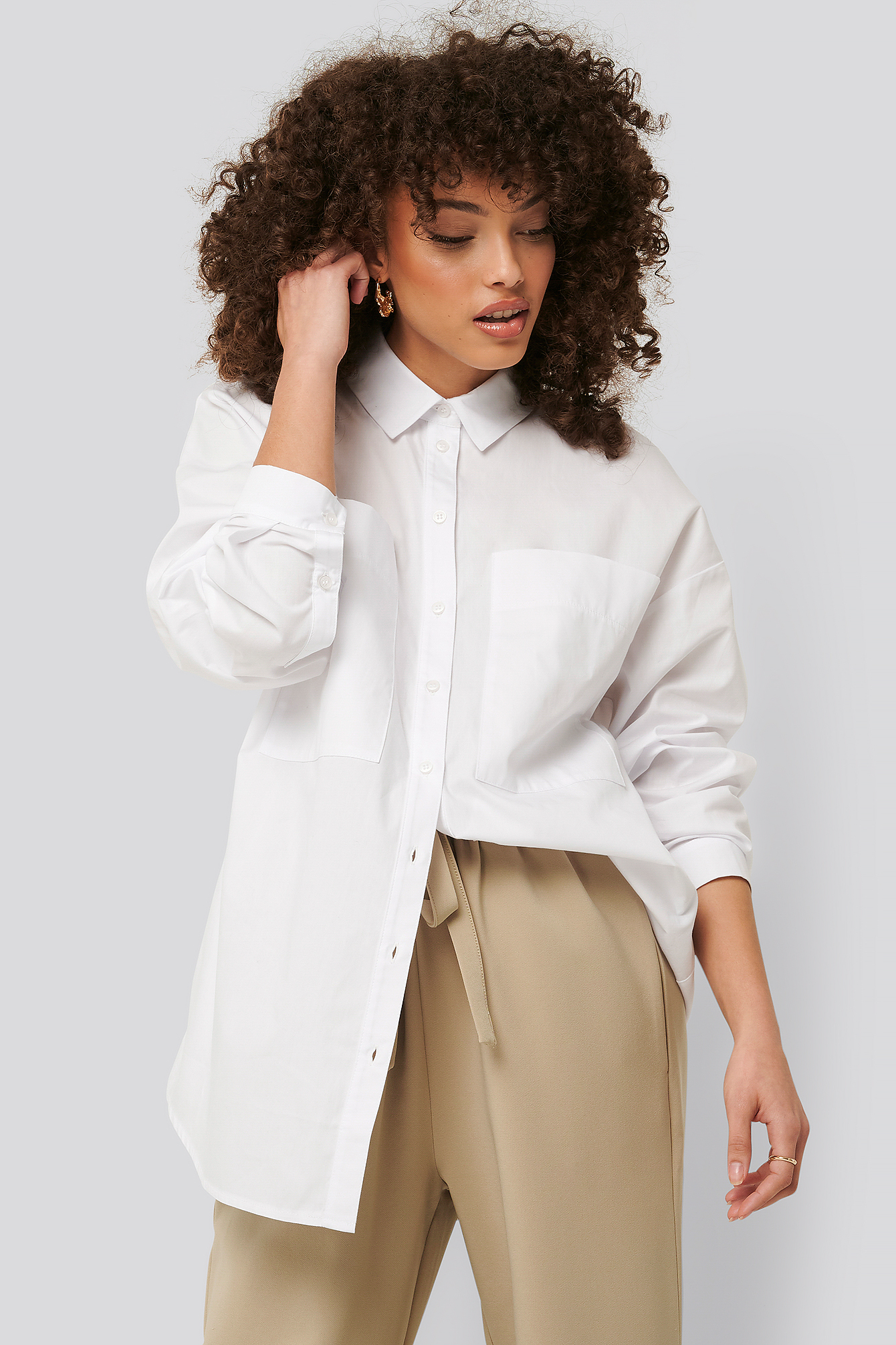Oversized Patch Pocket Shirt White
