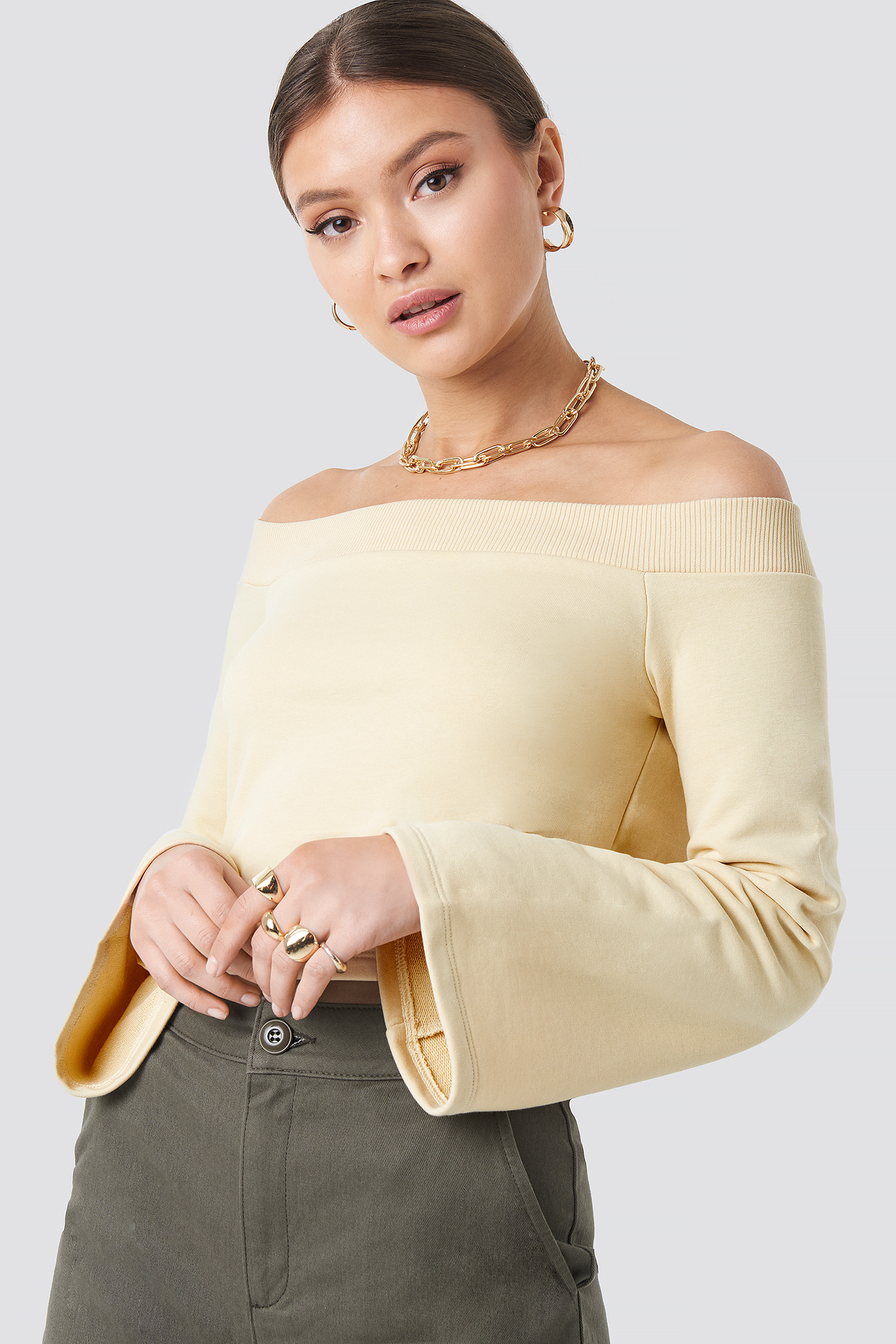cropped off shoulder sweatshirt