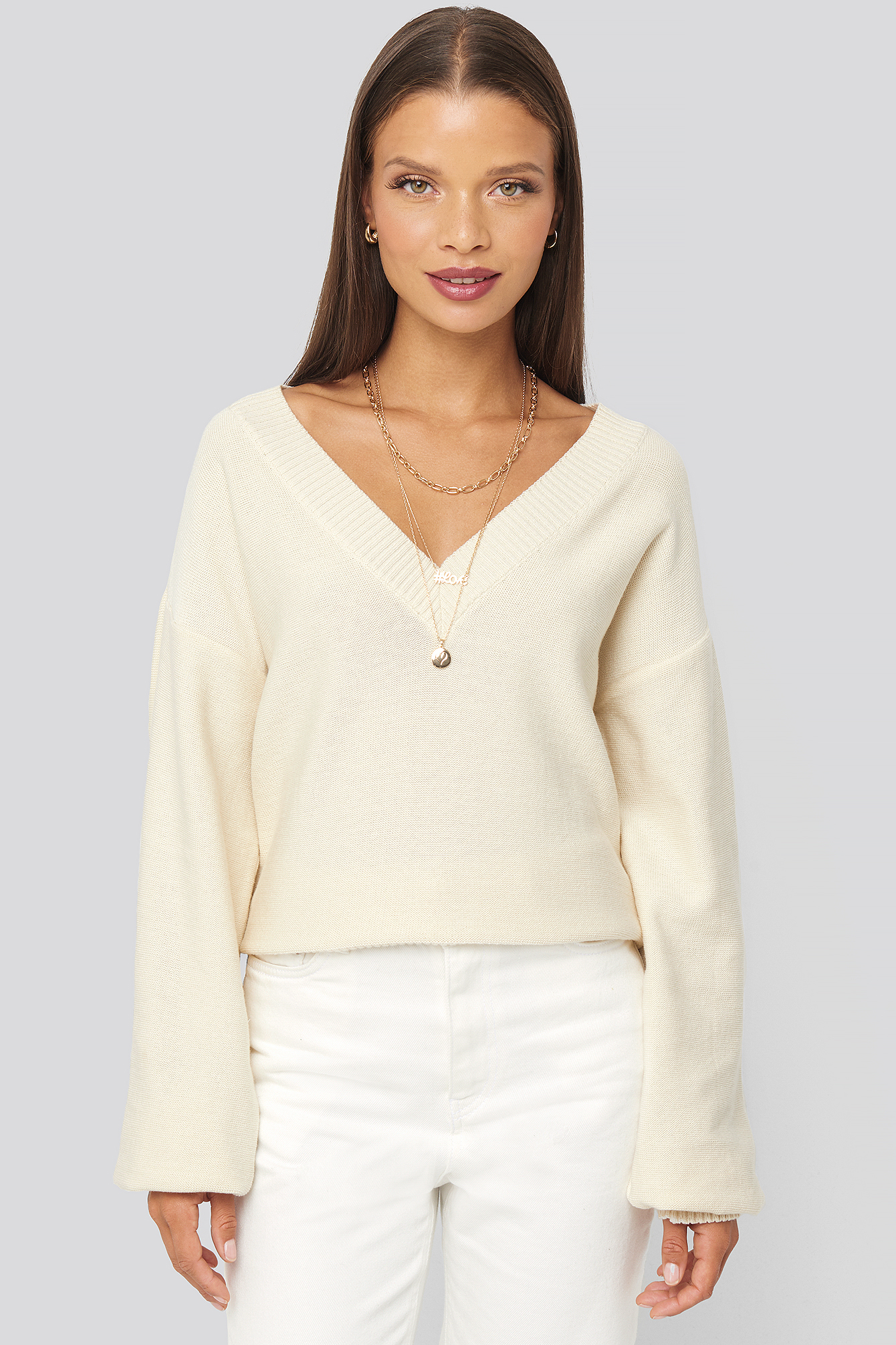 VNeck Oversized Sweater White