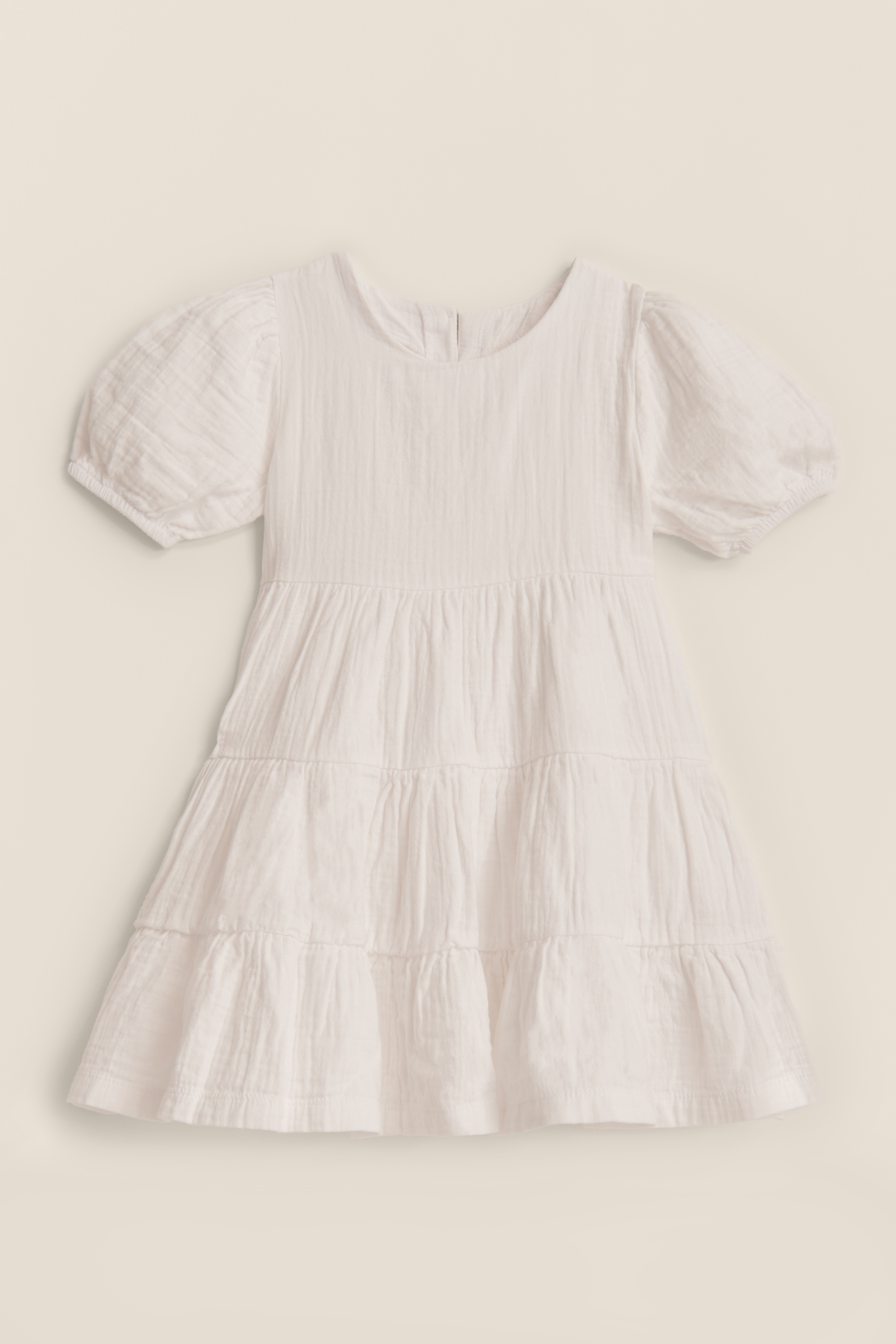 White Organic Puff Sleeve Volume Dress