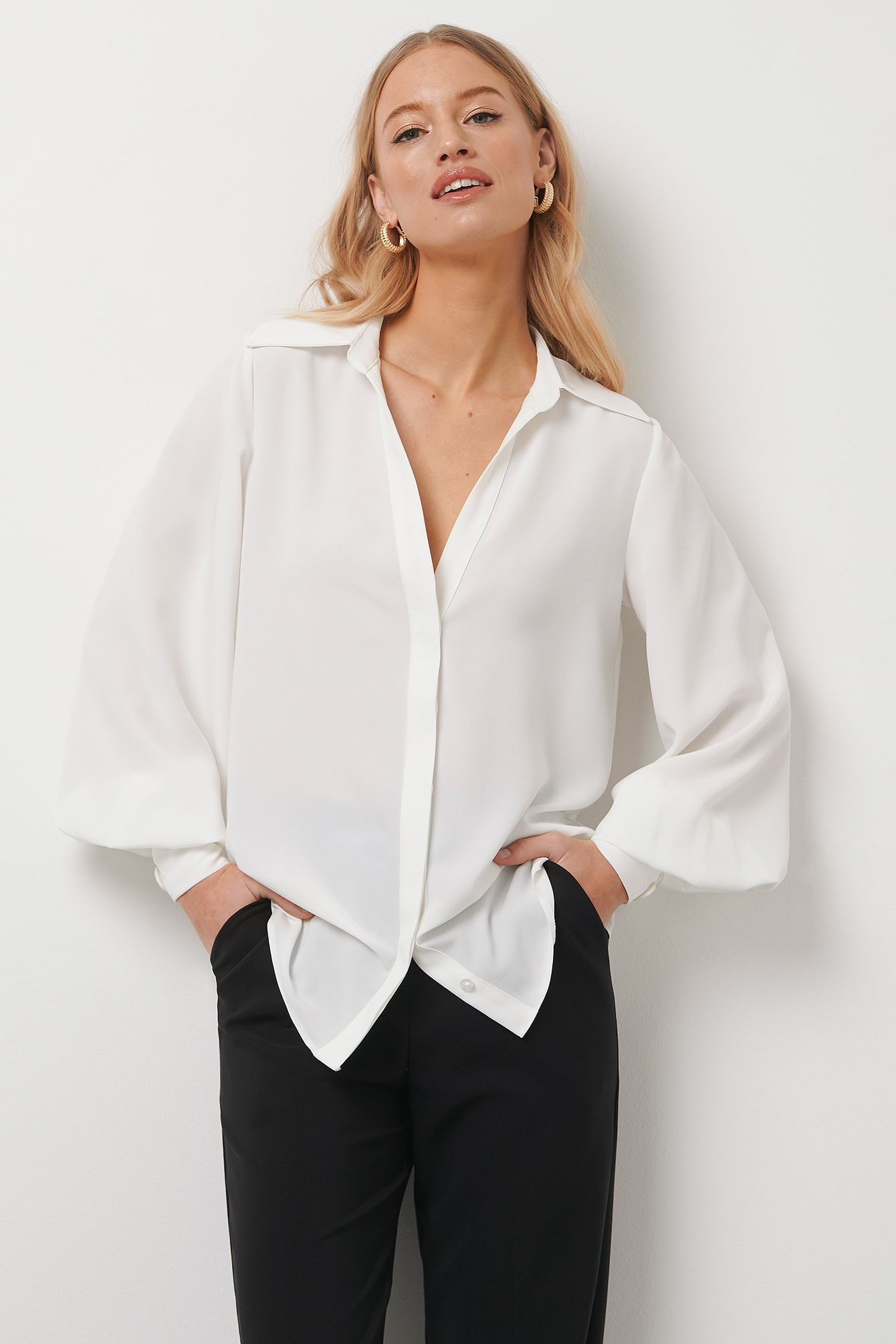 Balloon Sleeve Shirt White