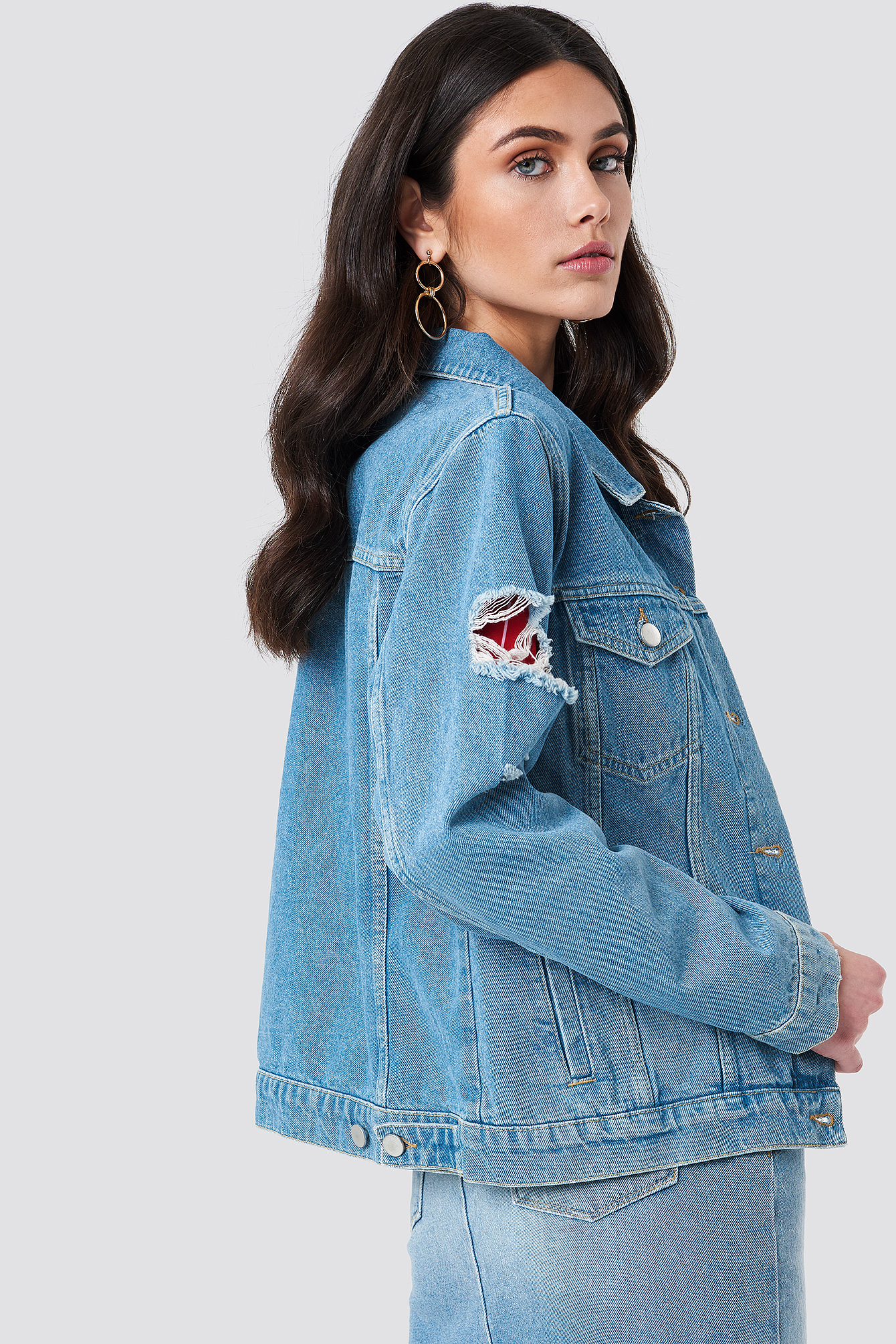 dark blue ripped denim jacket