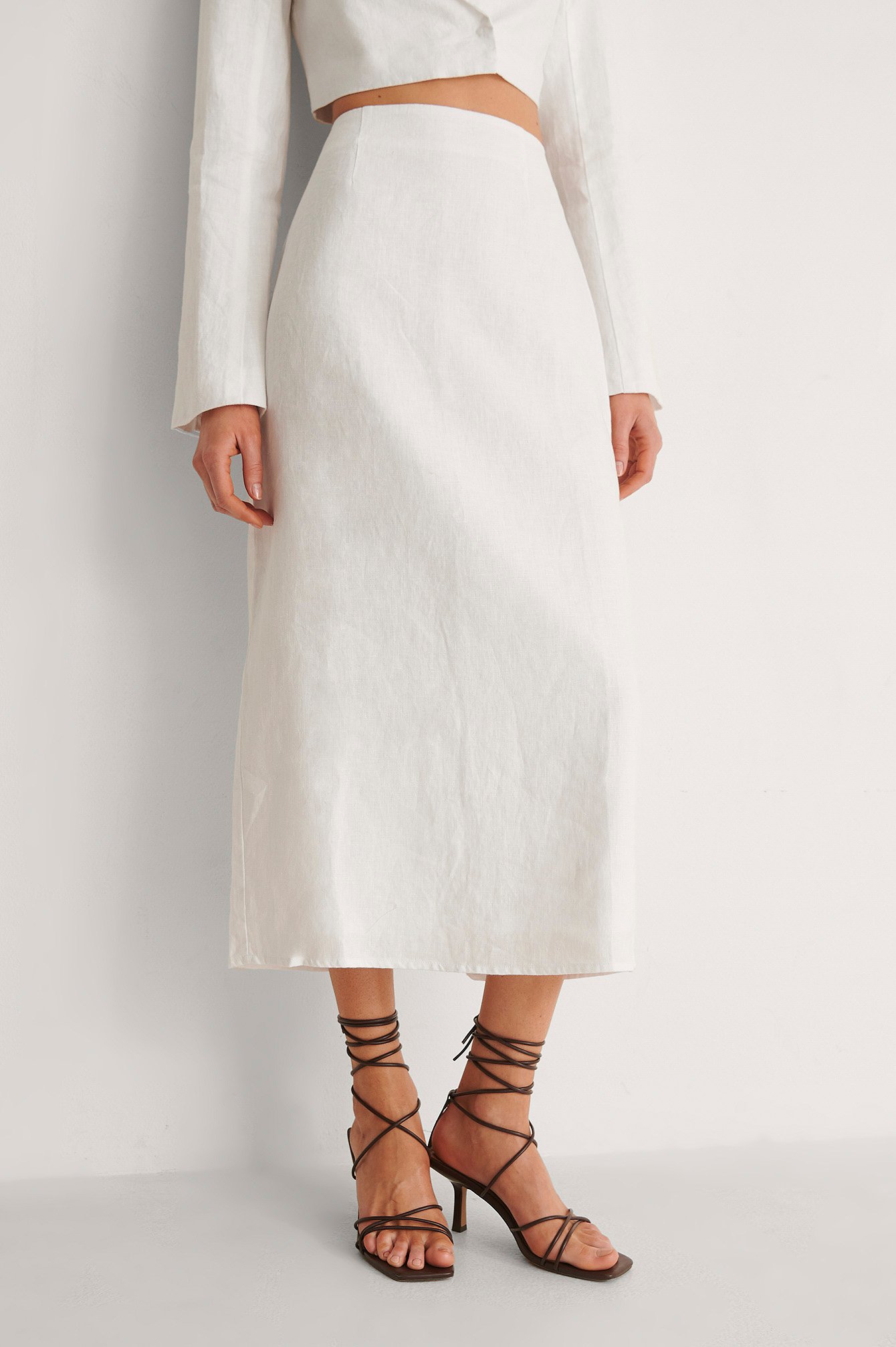 white linen pencil long skirt