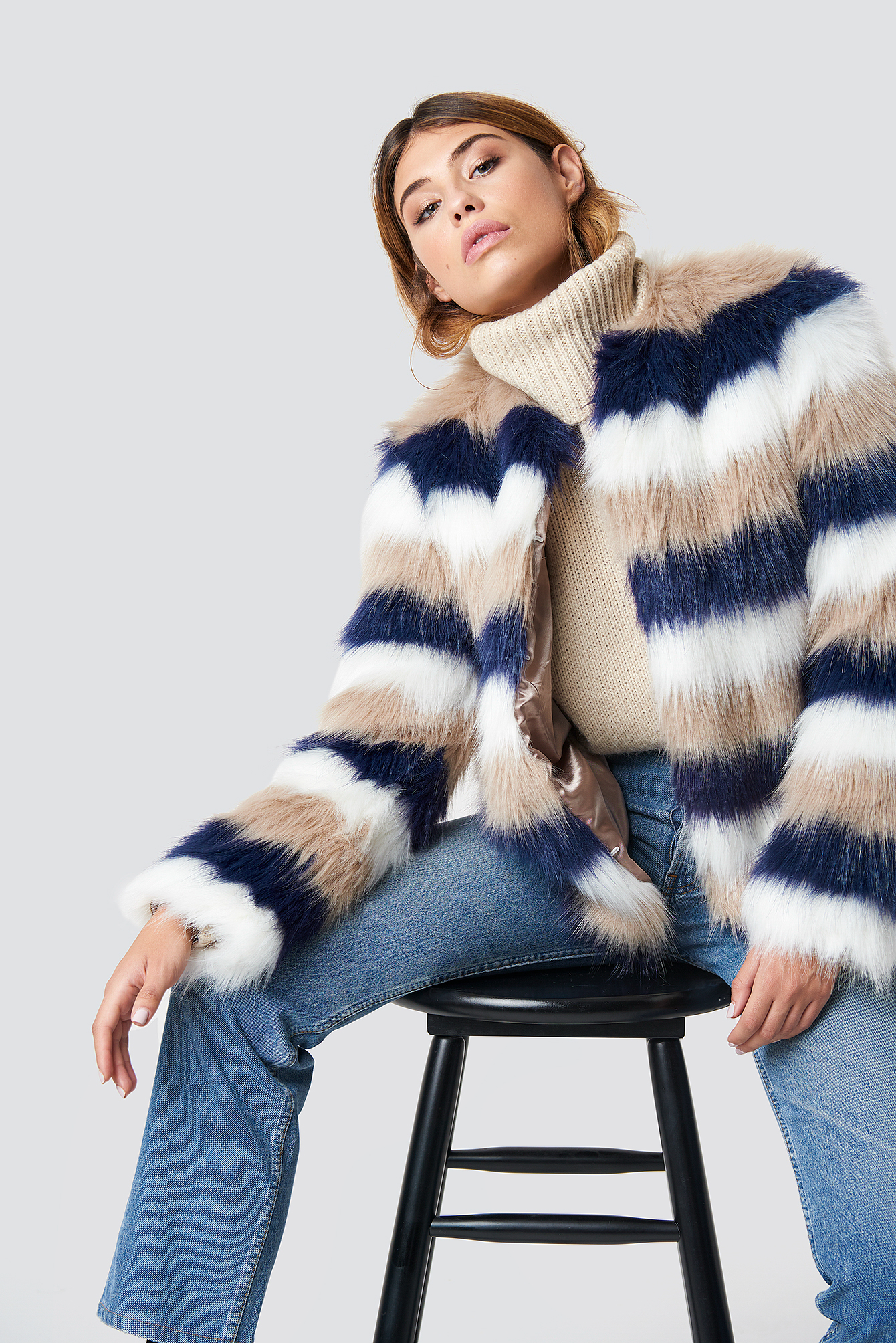 faux fur jacket multicolor
