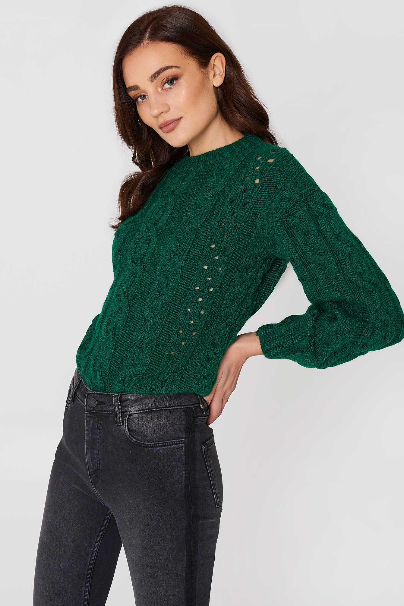 cable knit sweater green