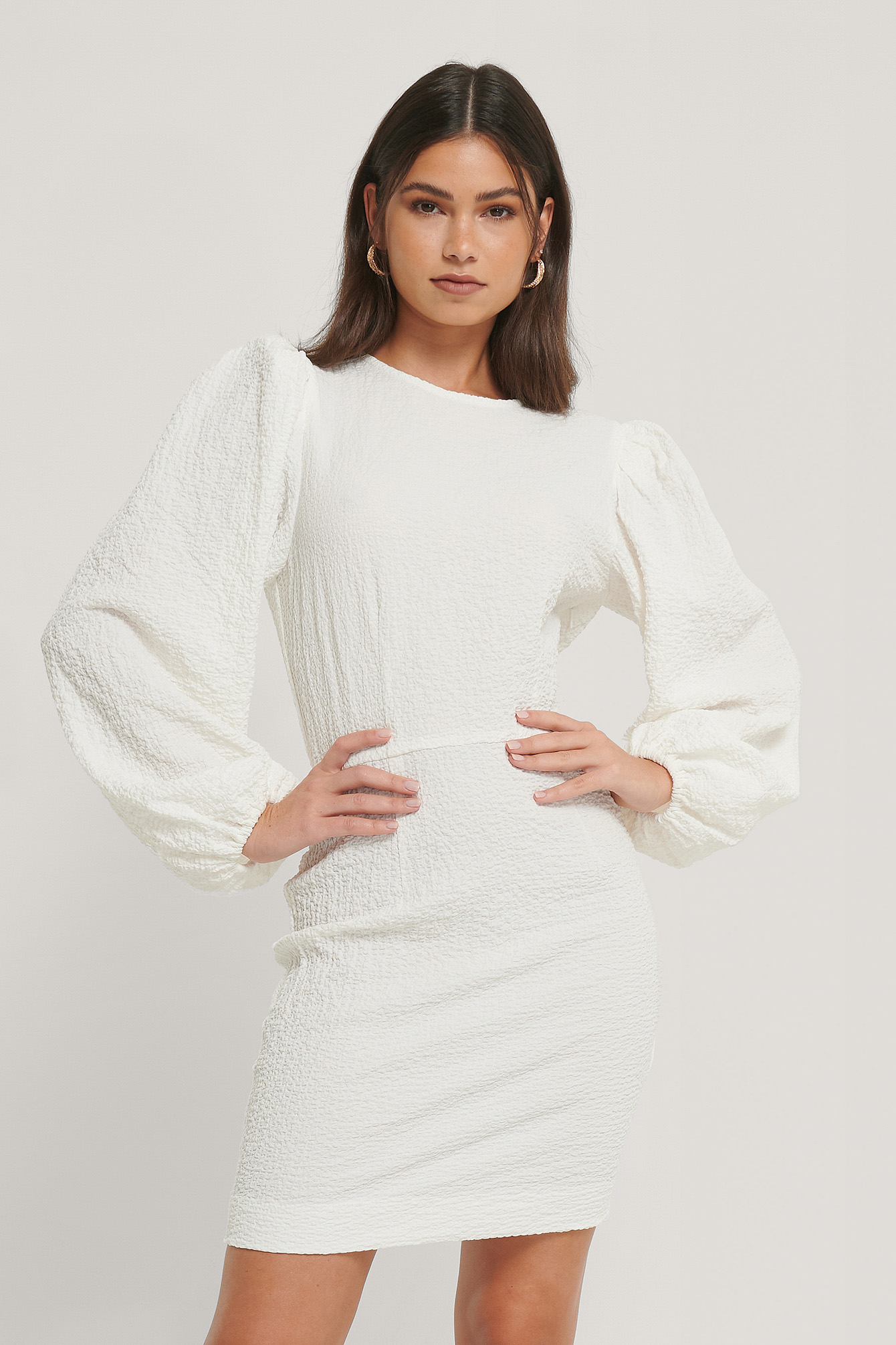 Volume Sleeve Structured Dress White