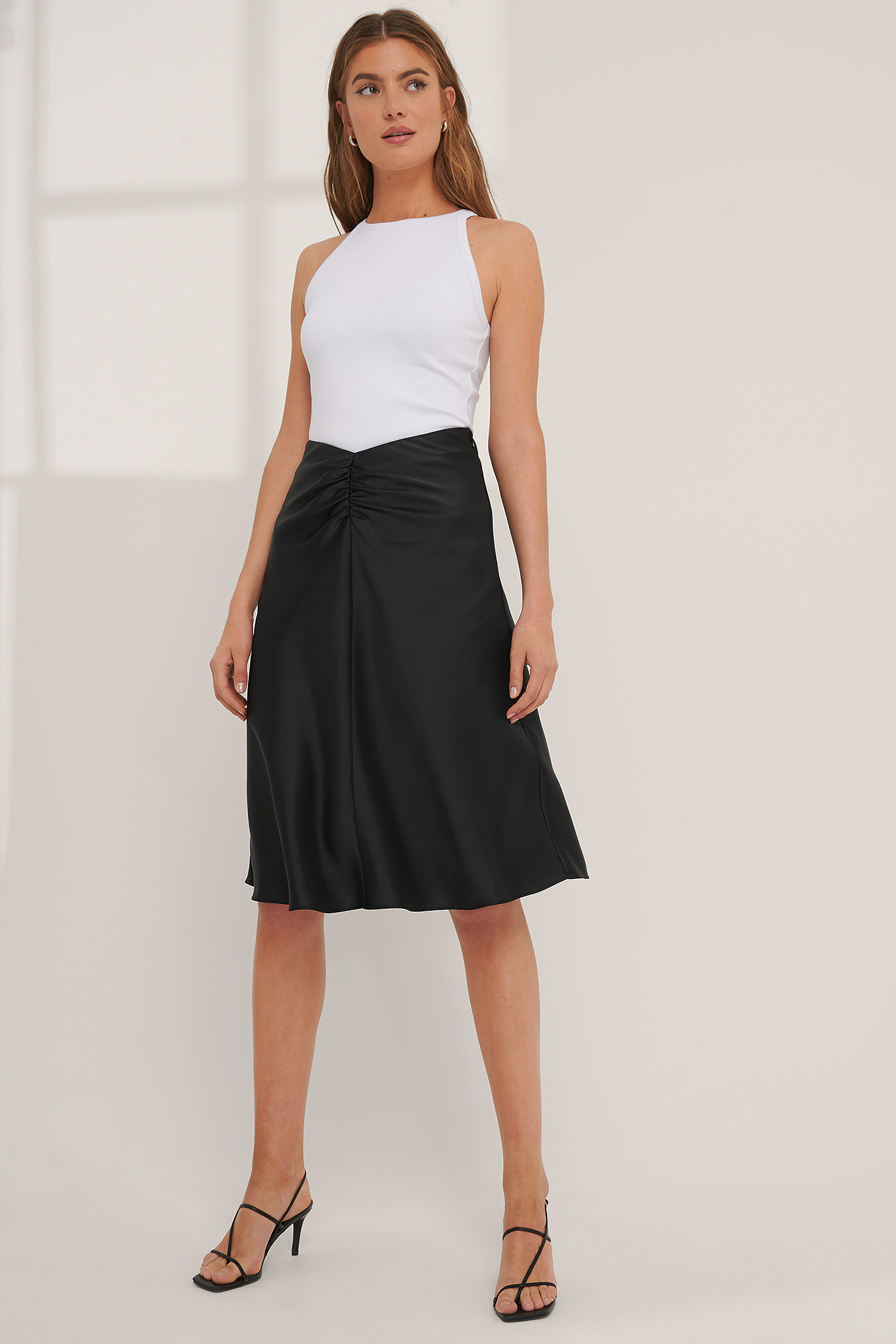 Black V-shaped Satin Skirt