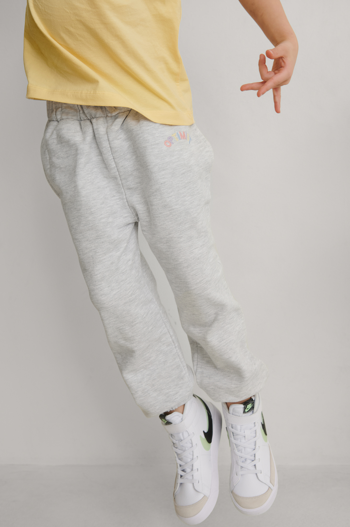 Light Grey Melange Basic Embroidered Sweatpants