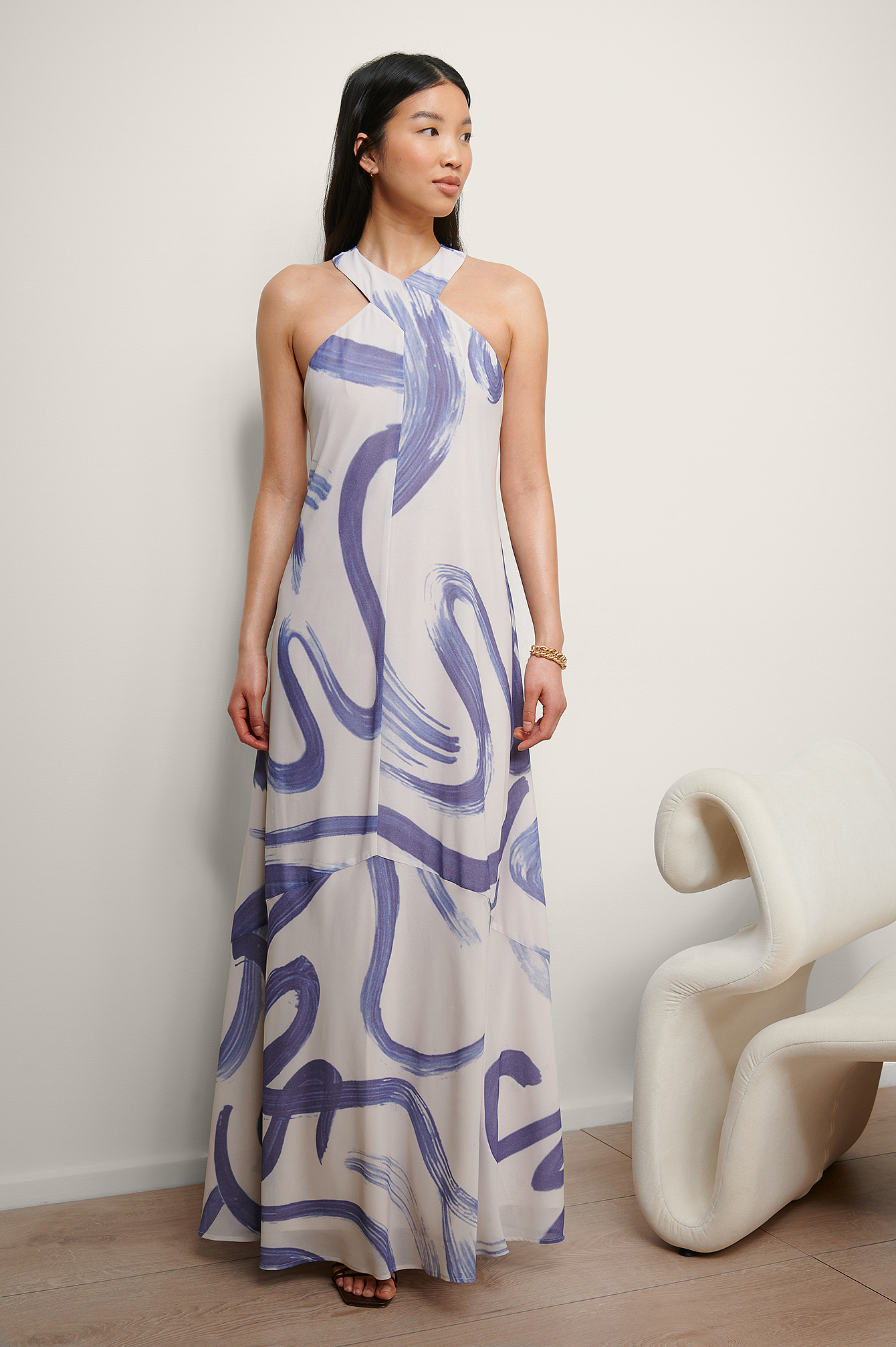 Blue Halterneck Chiffon Dress
