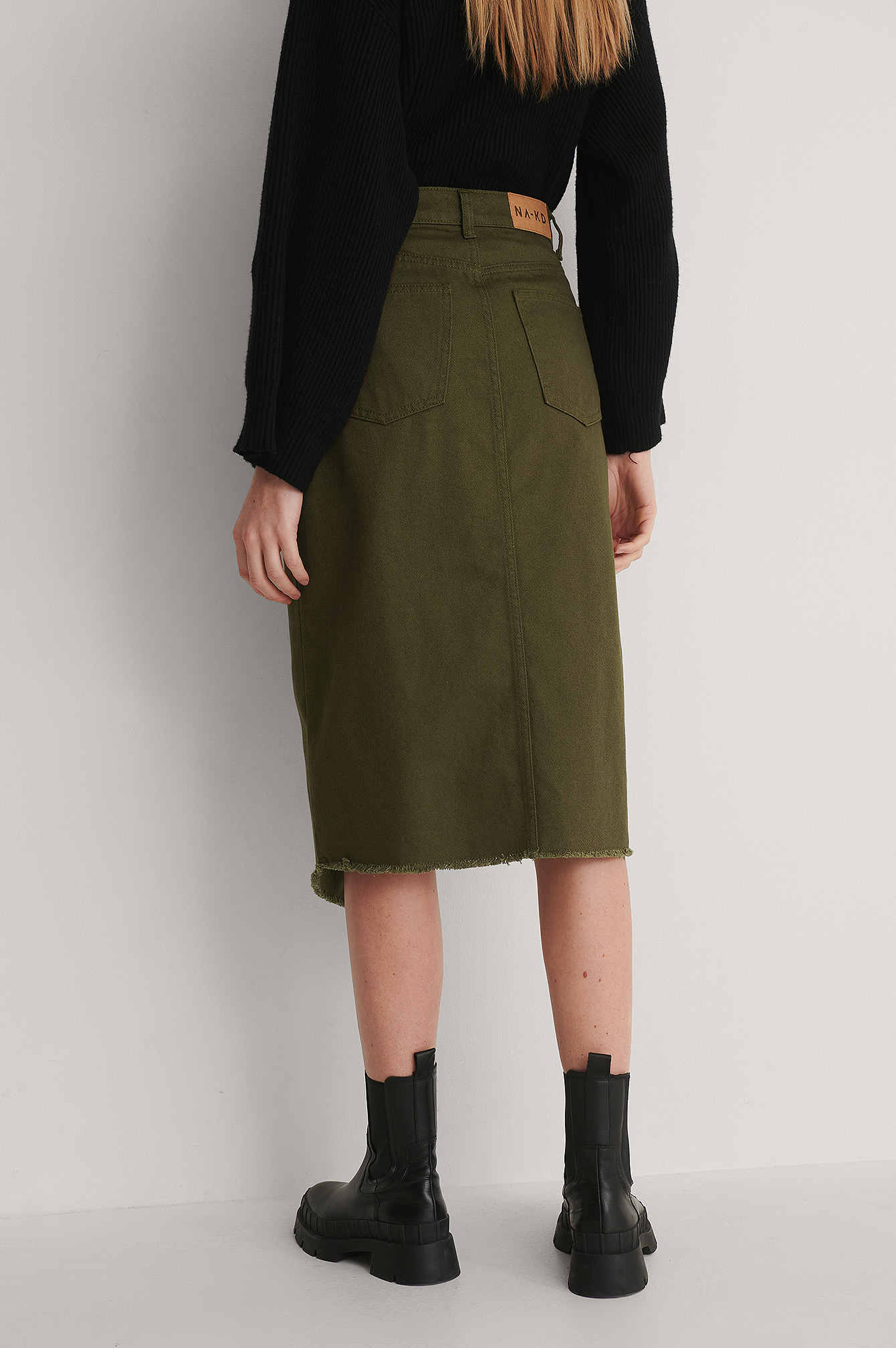 Asymmetric Denim Skirt Green