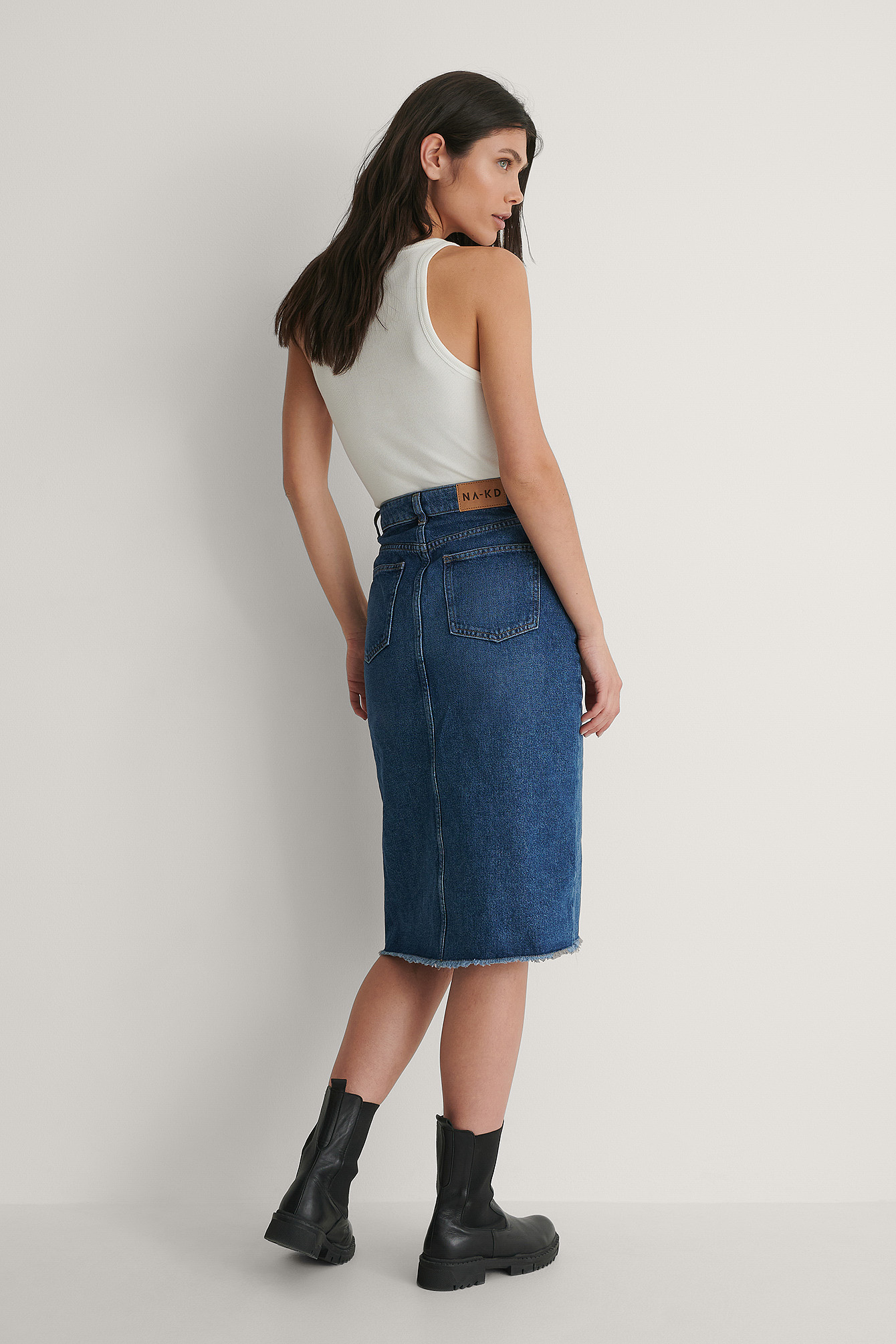 Mid Blue Asymmetric Denim Skirt