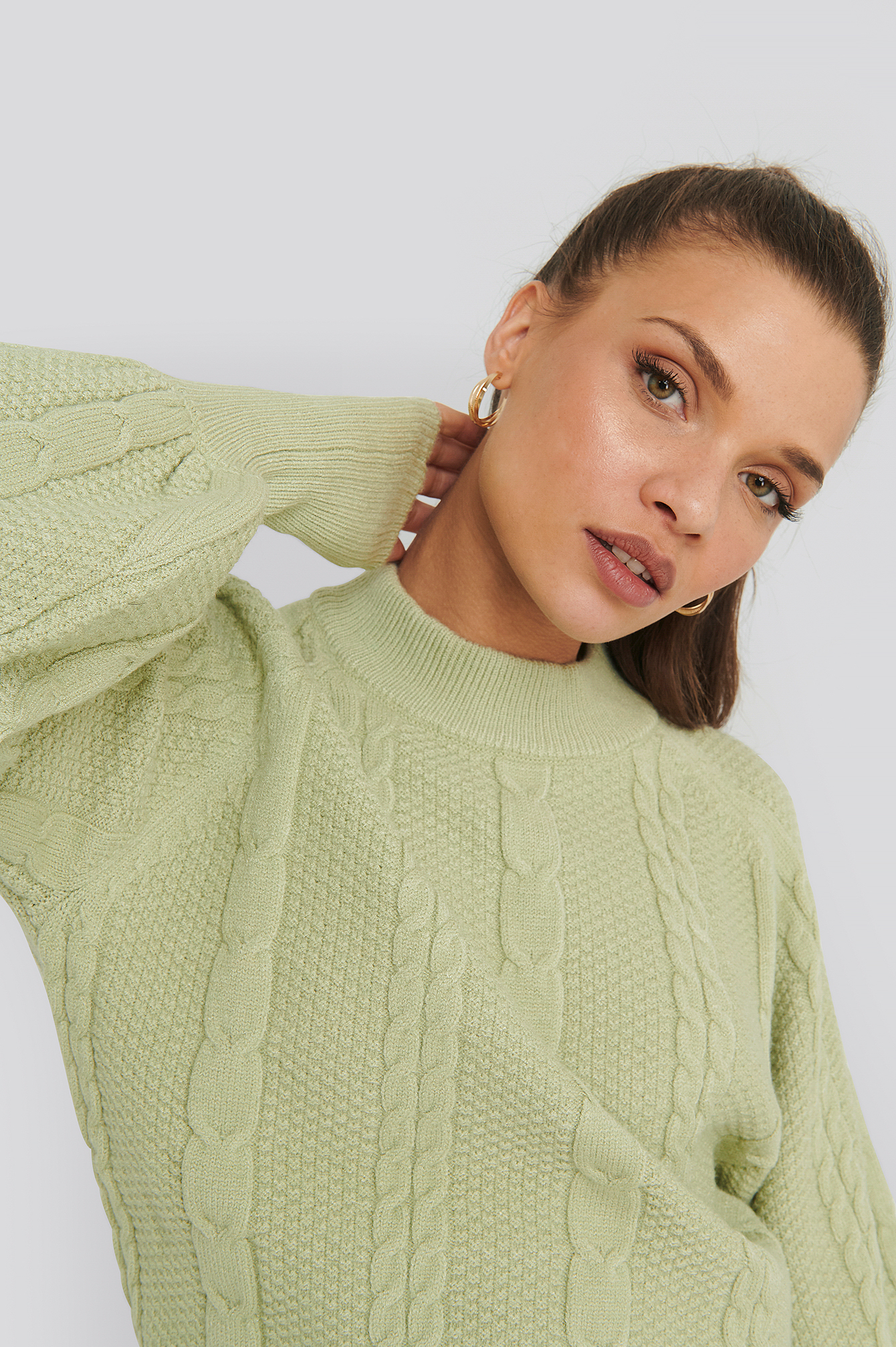 balloon sleeve cable knit sweater