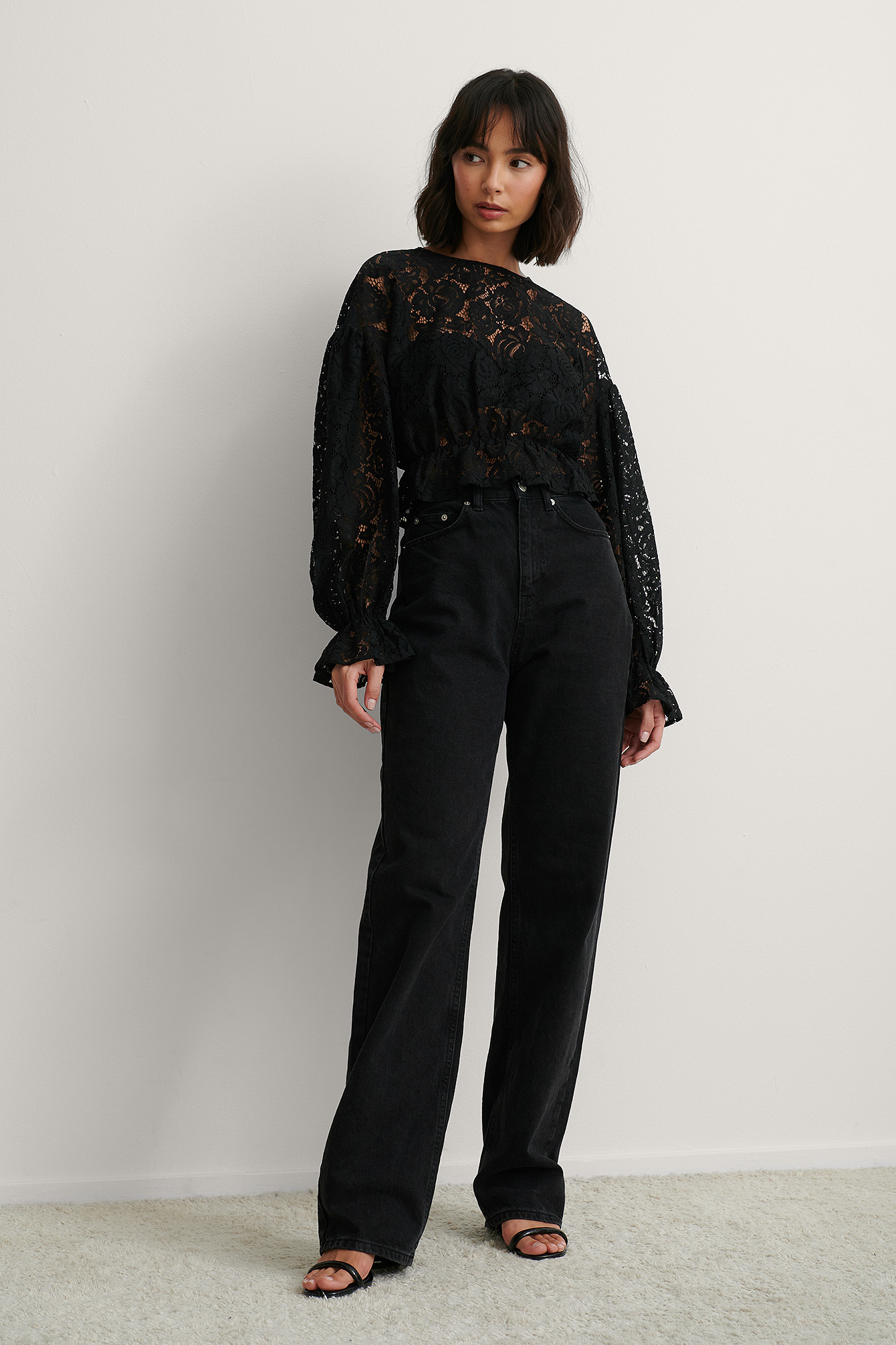 long sleeve lace blouse black