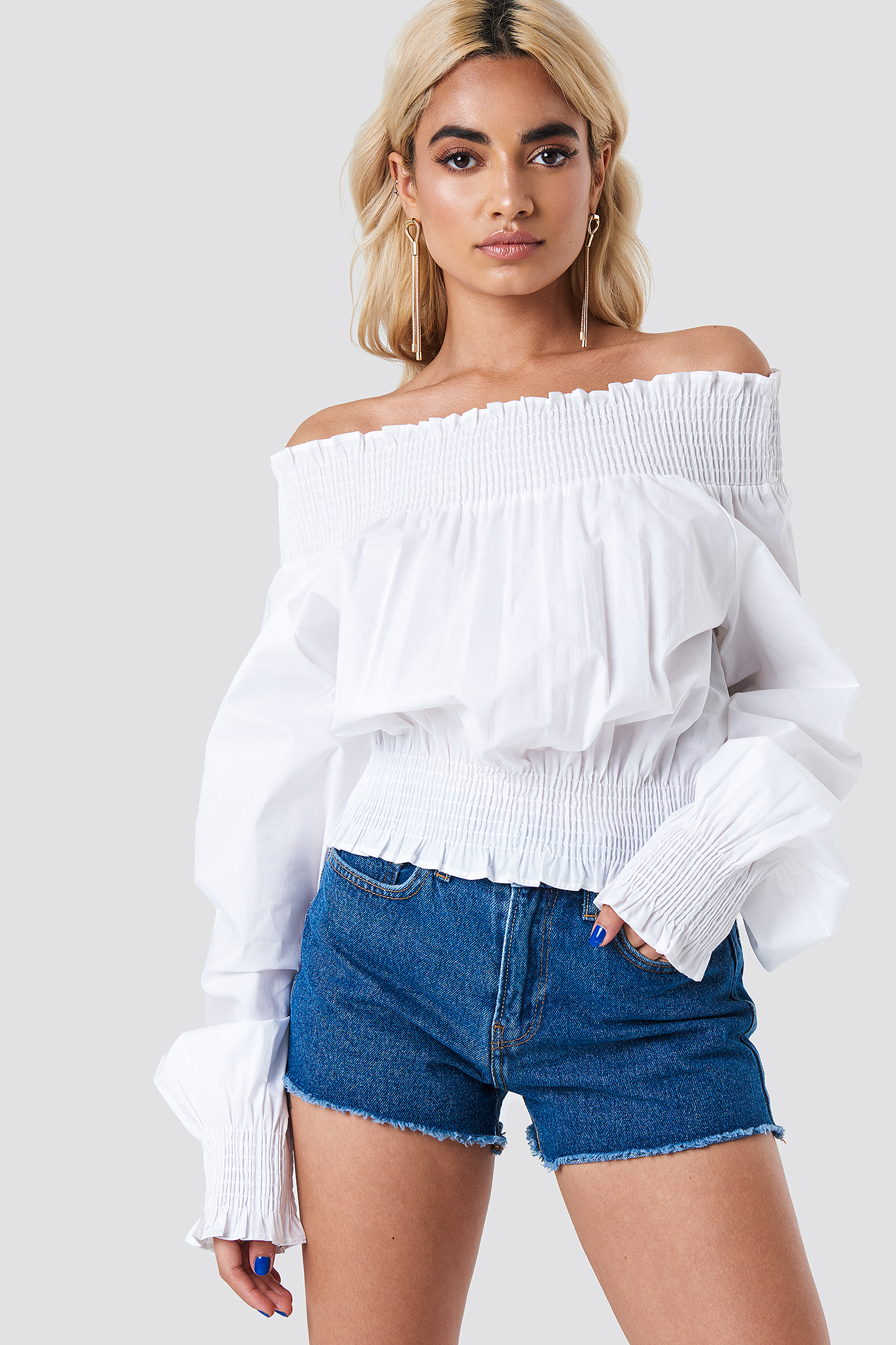 off shoulder balloon sleeve top