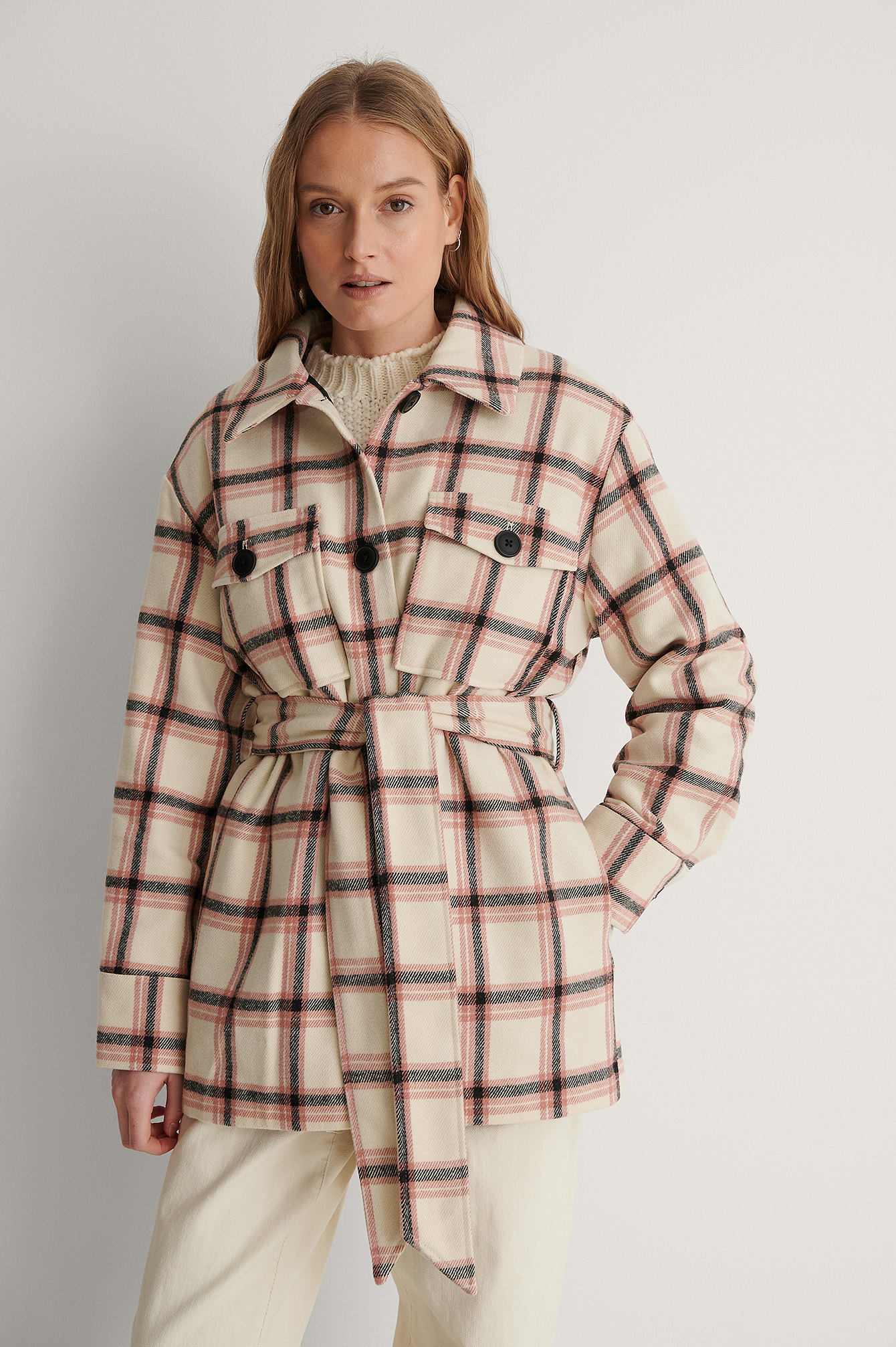 pink checked jacket