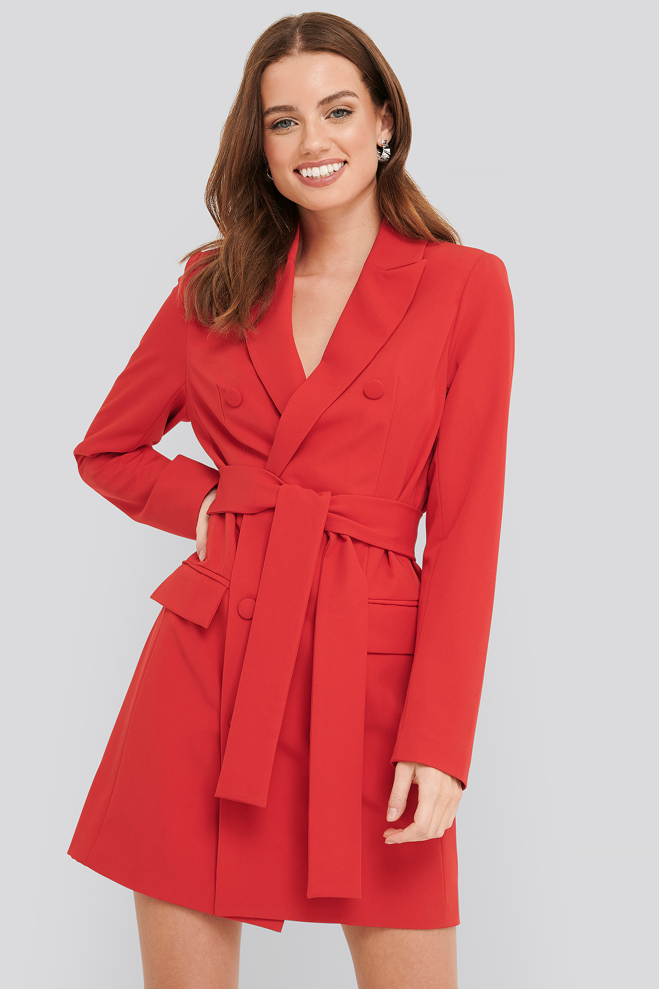 red belted blazer