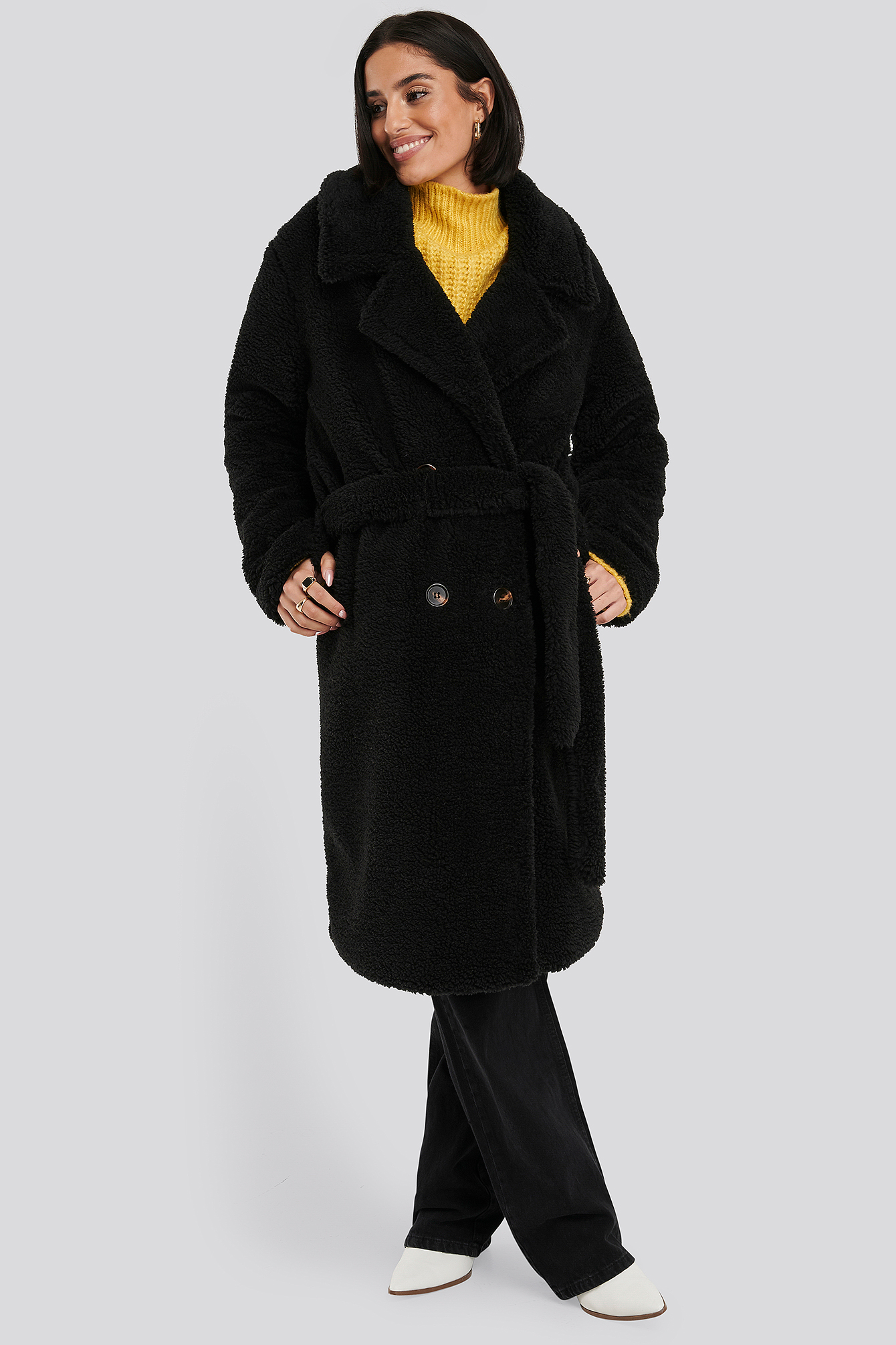 belted teddy coat
