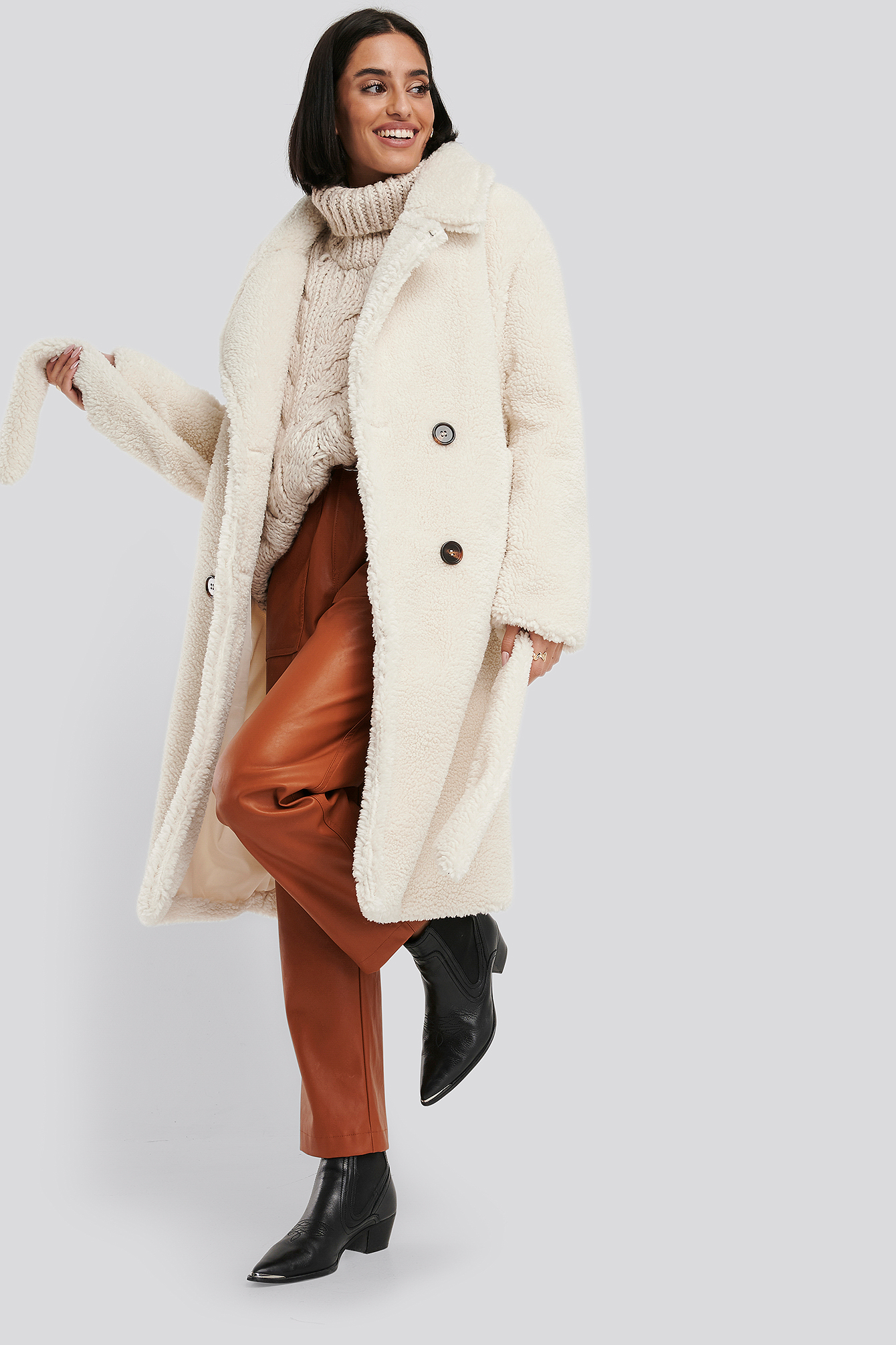 long teddy coat beige