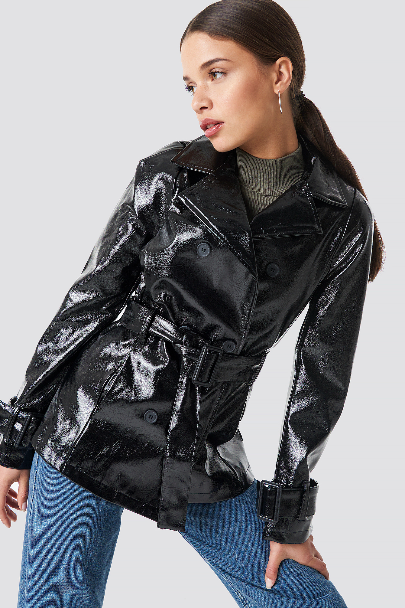 pu belted jacket
