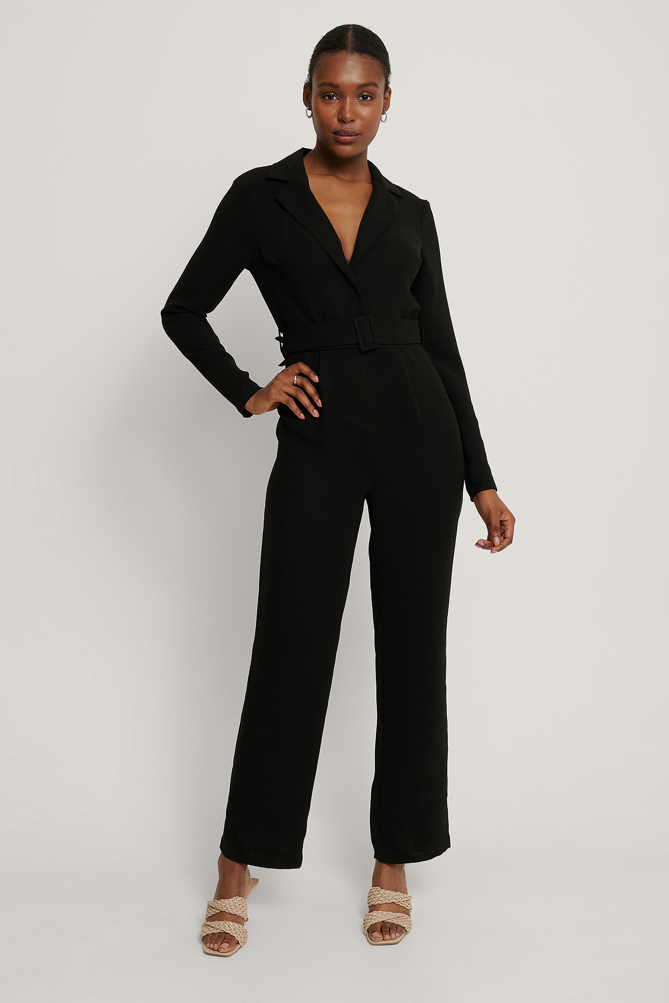 Belted Straight Leg Jumpsuit Black