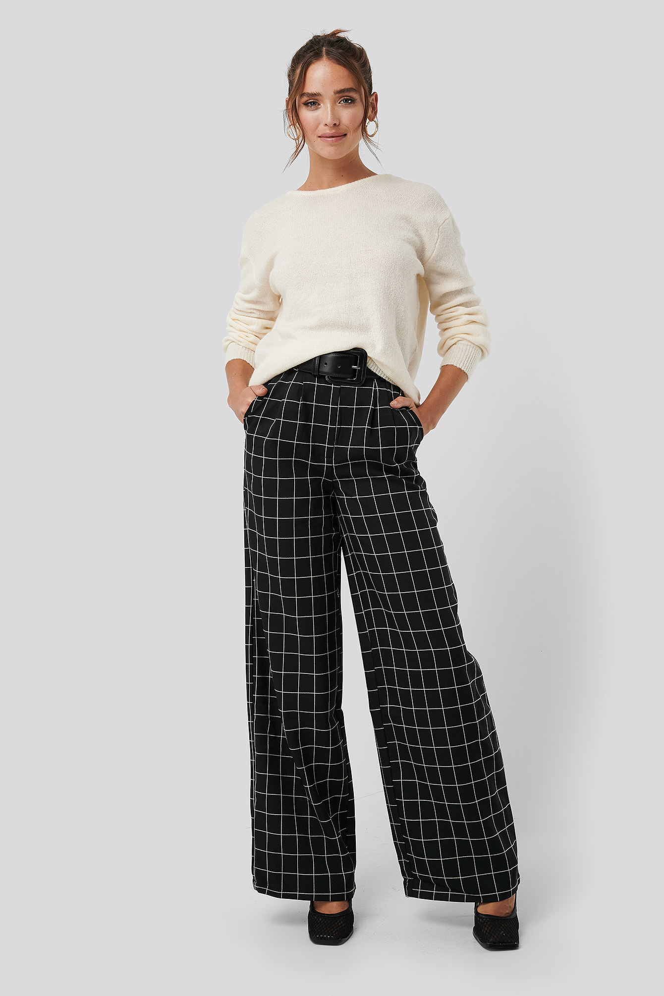 check wide leg pants