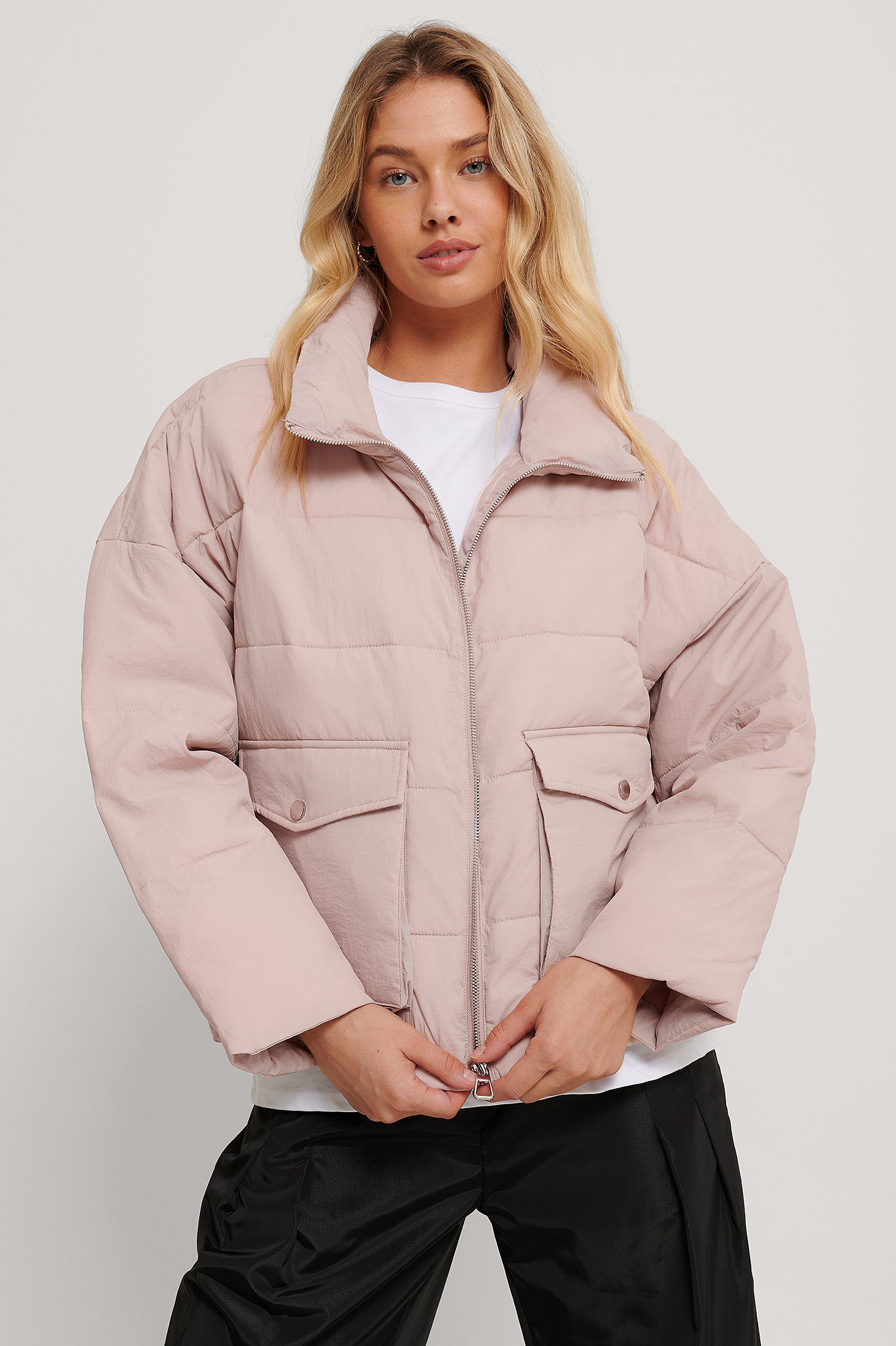 light pink puffer coat