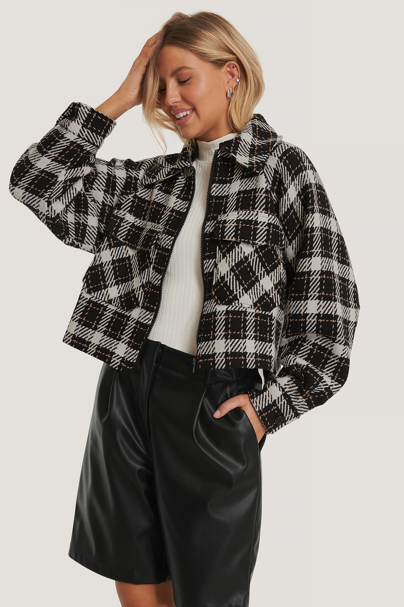 checked jacket black and white