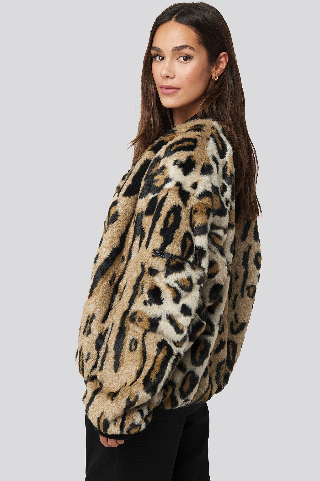 faux fur leopard bomber jacket