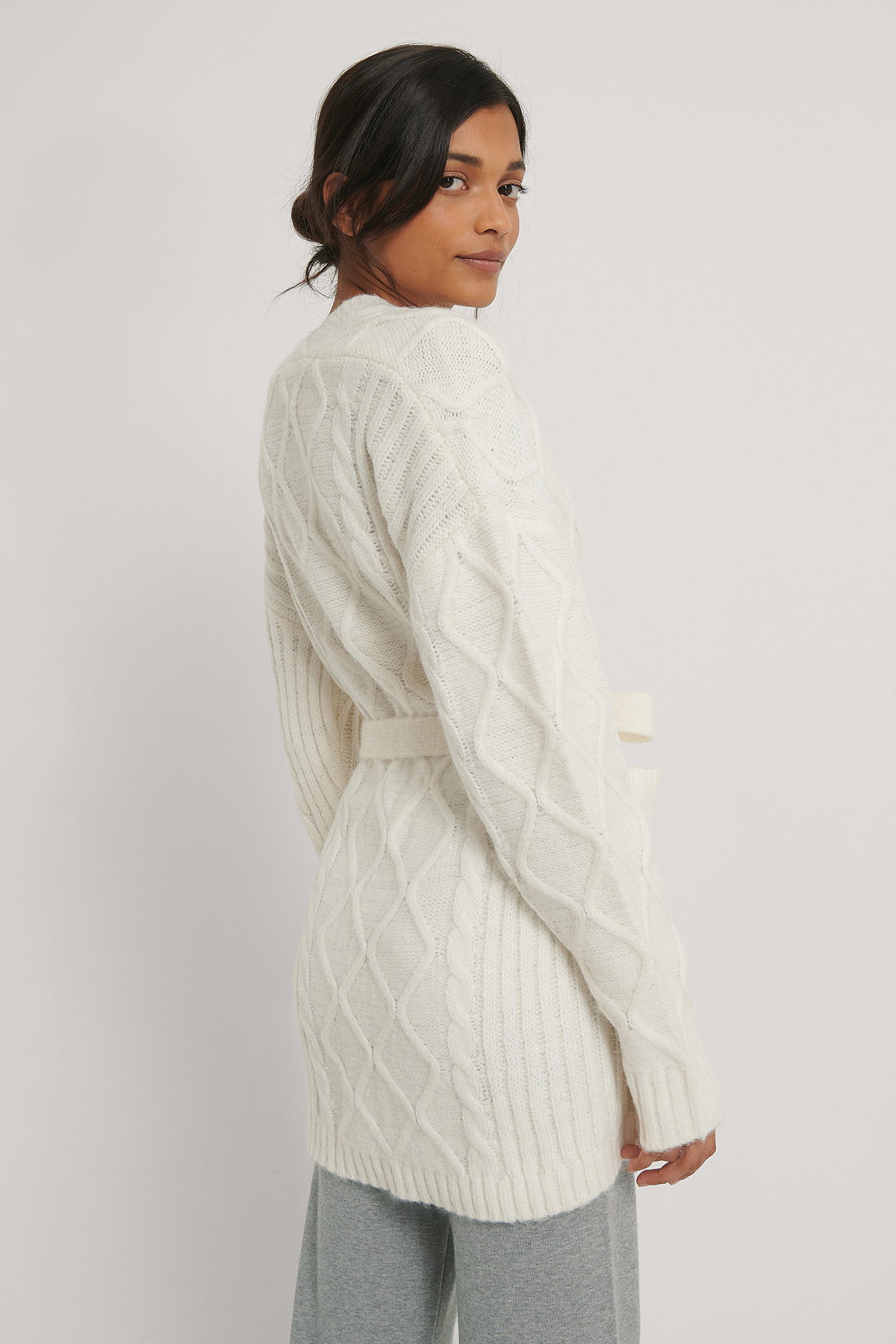 white cable cardigan