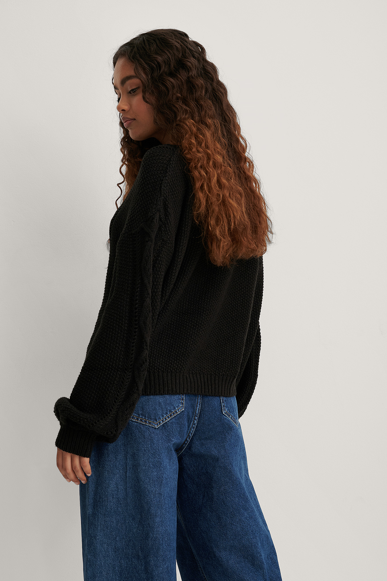 cropped cable sweater