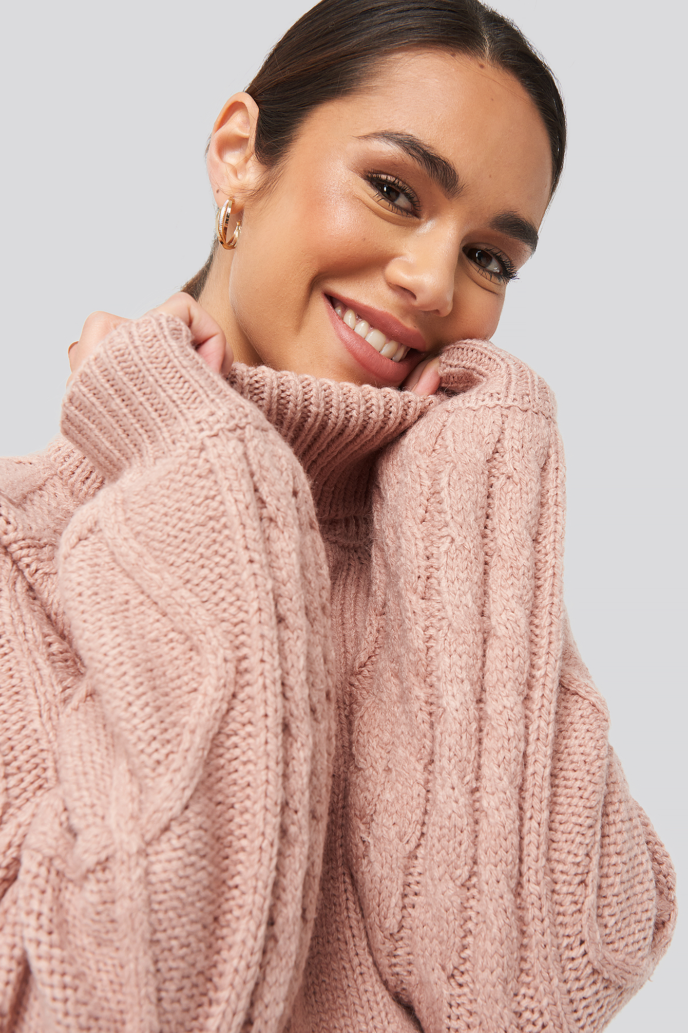 Dusty Light Pink Cable Sleeve Knitted Sweater