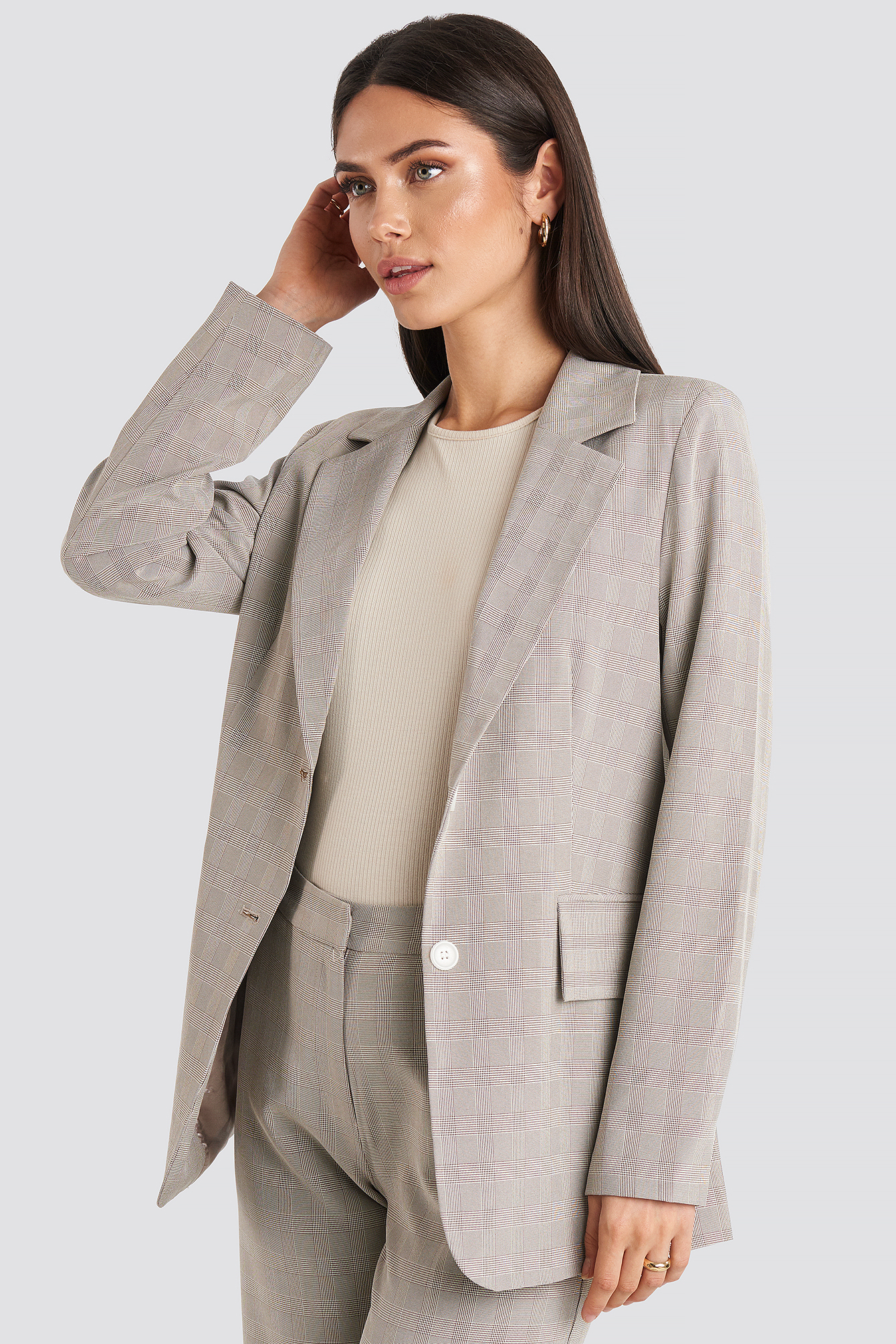 beige check blazer