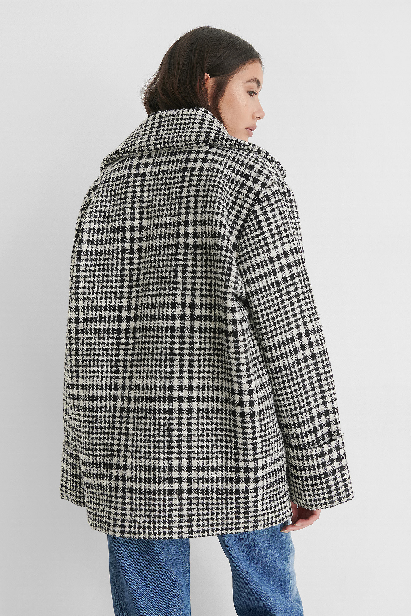 Checked Checked Wide Sleeve Short Coat