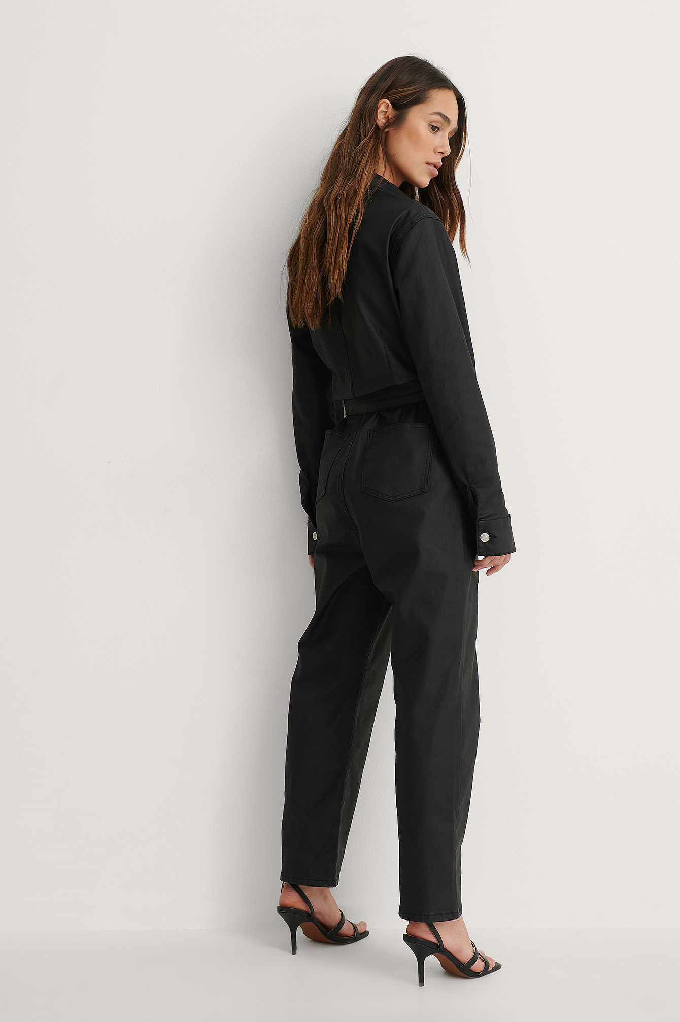 Coated Denim Jumpsuit Black