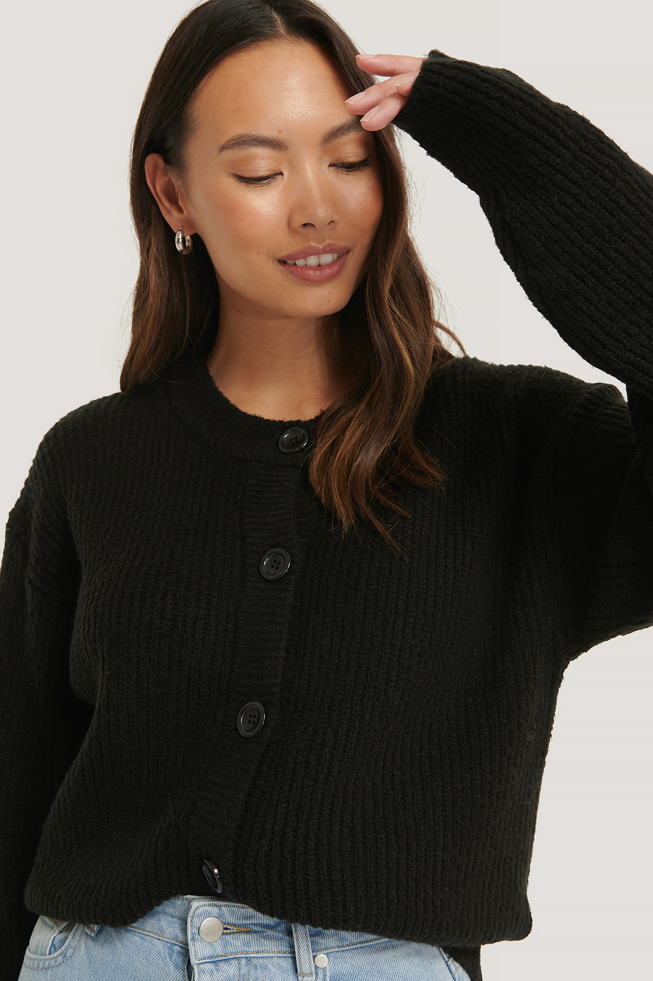 black round neck cardigan