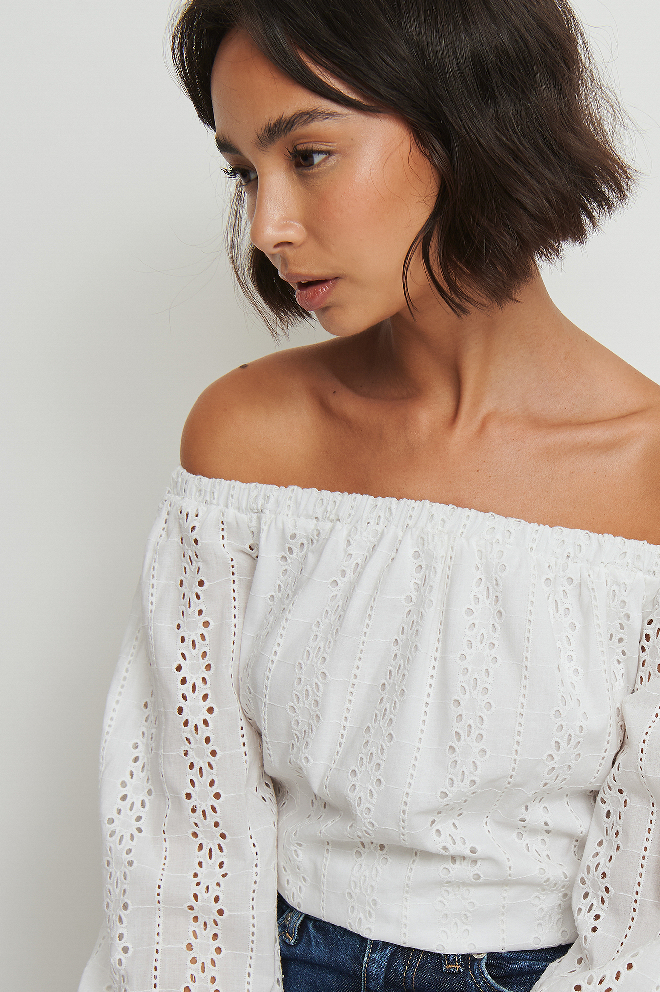 White Crochet Off Shoulder Top
