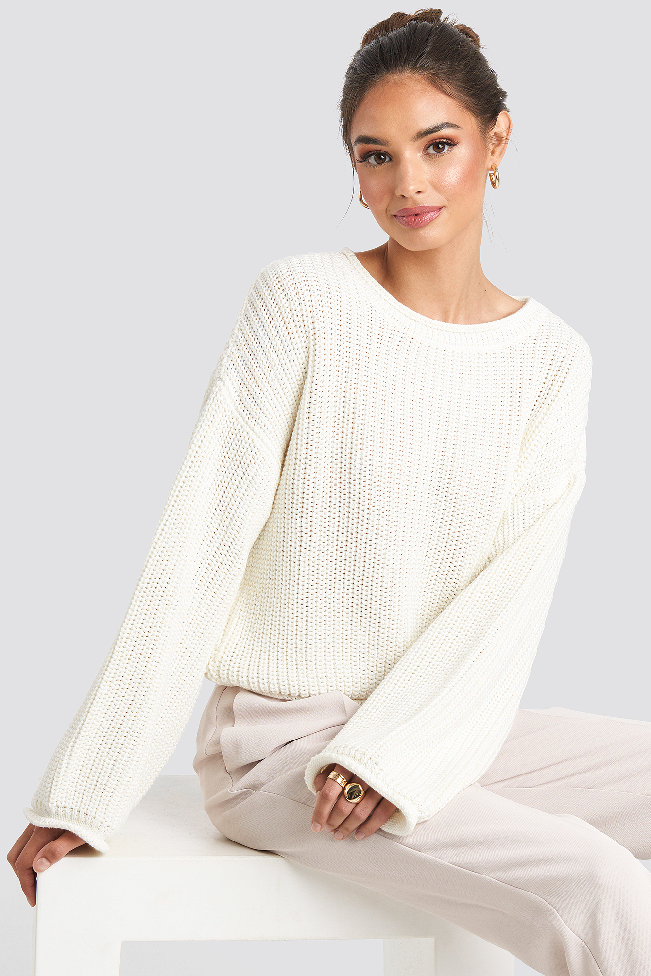 cropped off white sweater