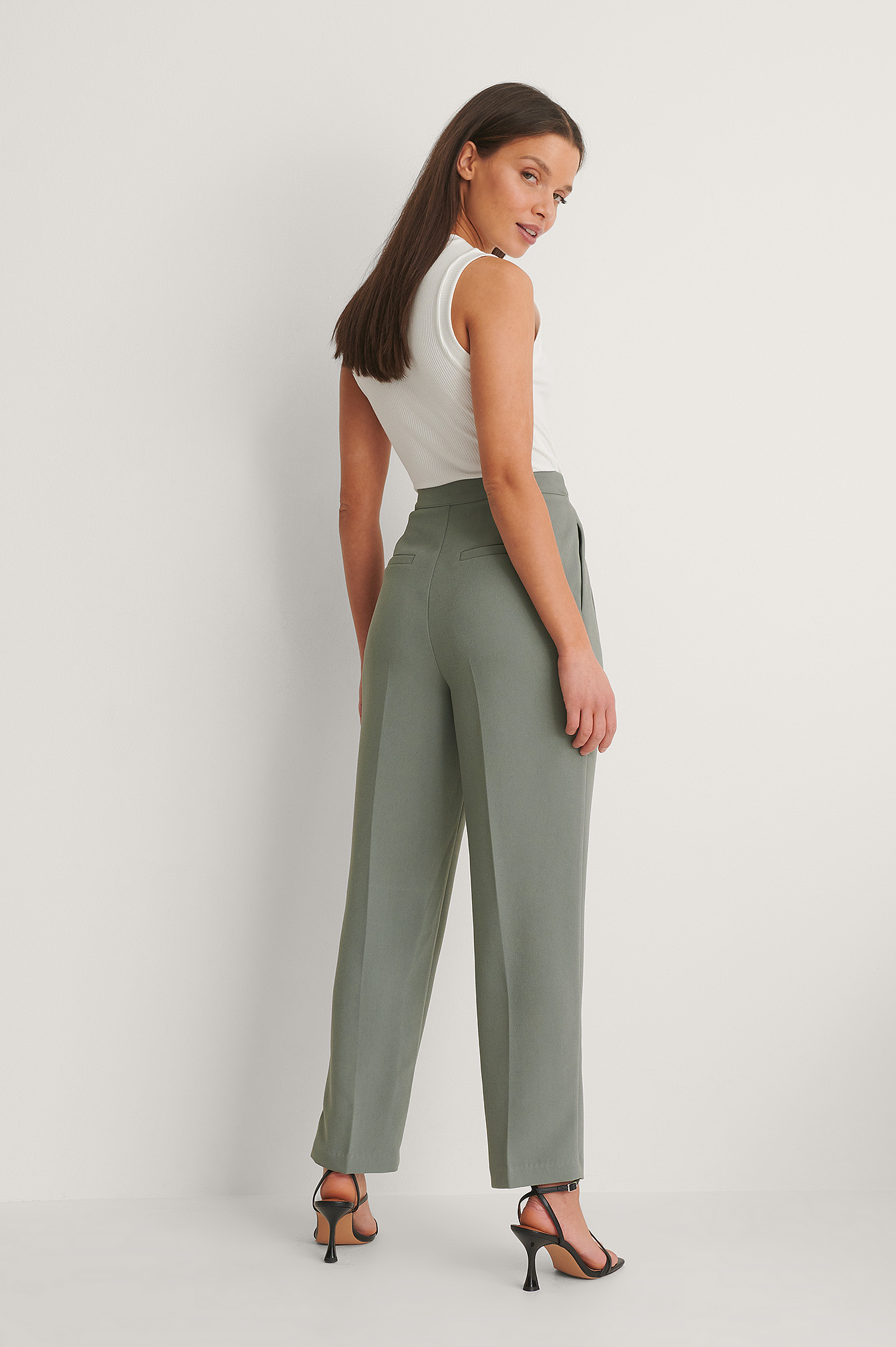 Green Cropped Darted Suit Pants