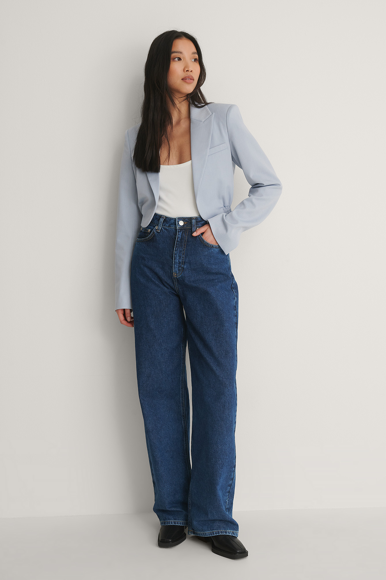 light blue cropped blazer