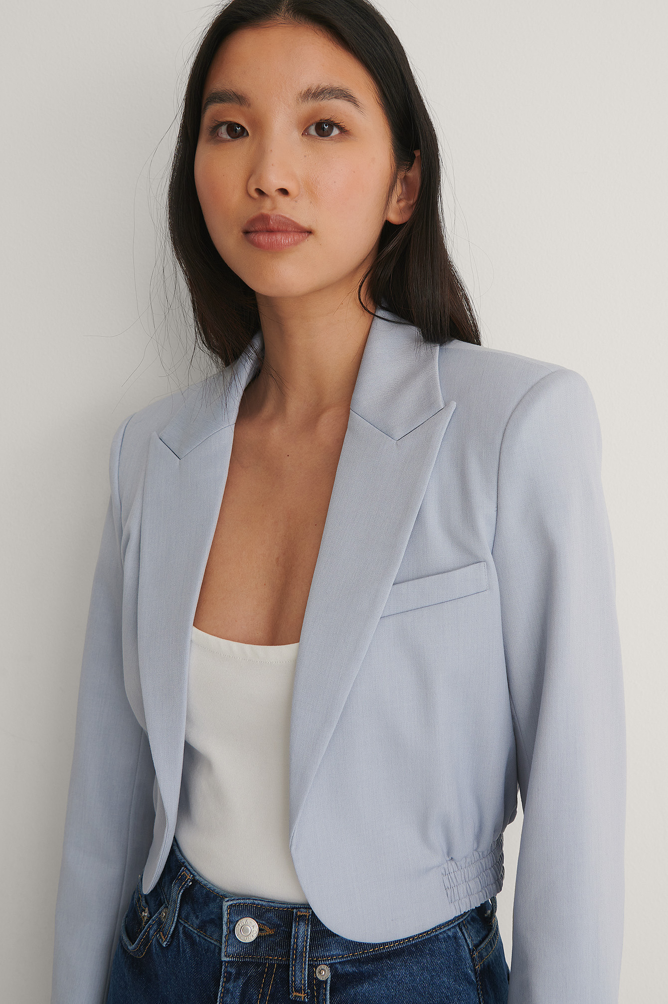 light blue cropped blazer